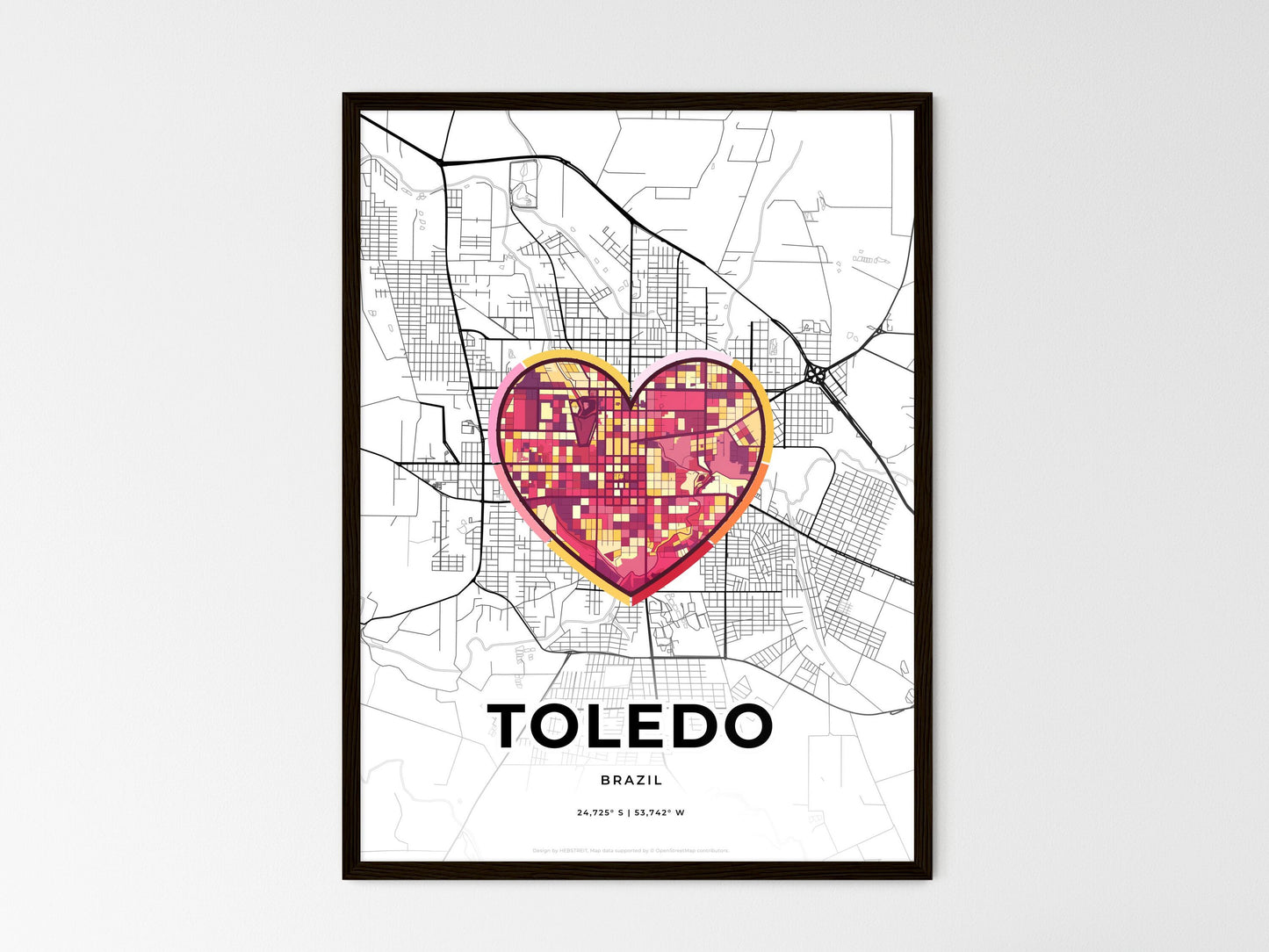 Toledo Brazil wedding art map with heart icon