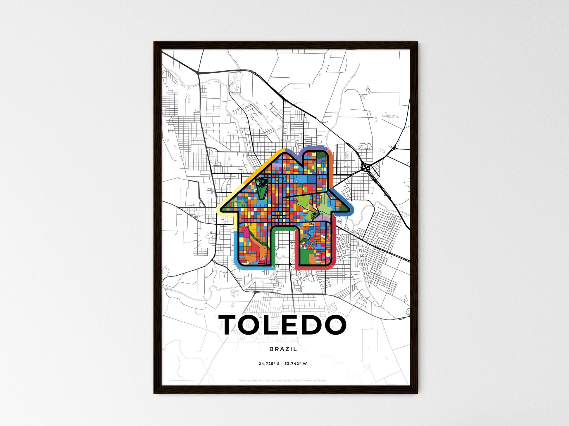TOLEDO BRAZIL minimal art map with a colorful icon. Where it all began, Couple map gift. Style 3