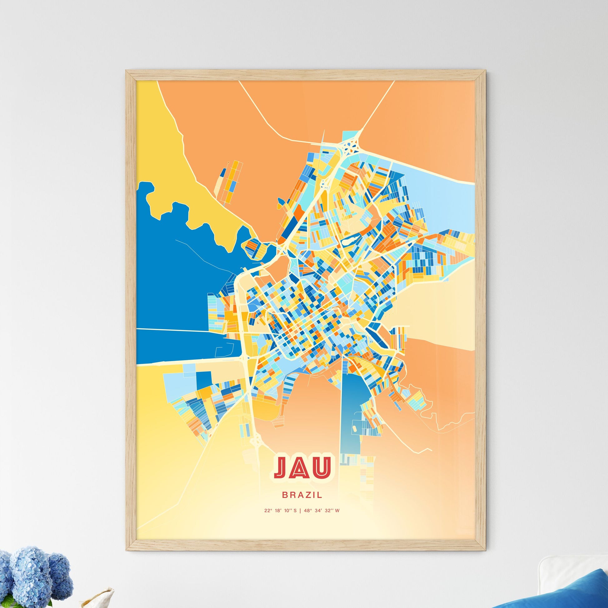 Colorful JAU BRAZIL Fine Art Map Blue Orange