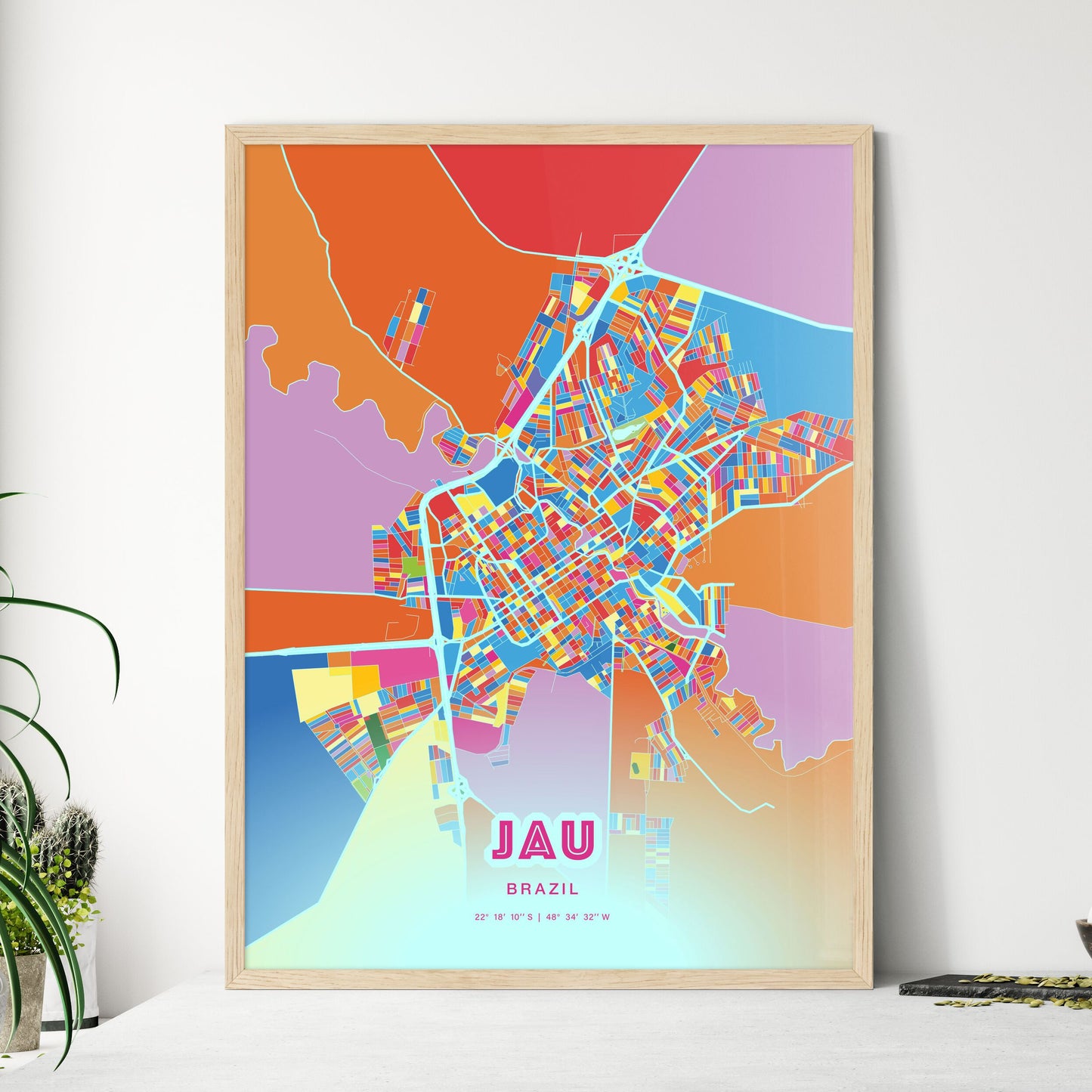 Colorful JAU BRAZIL Fine Art Map Crazy Colors