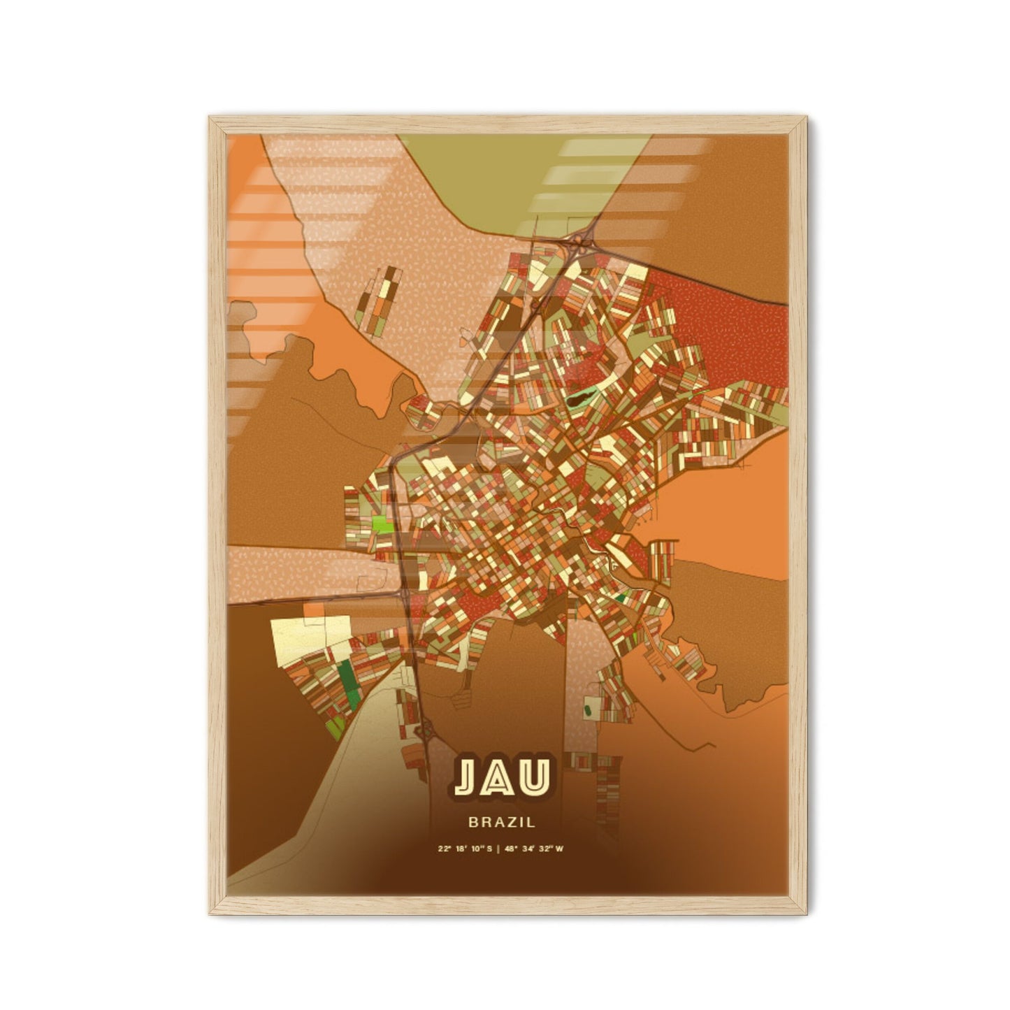 Colorful JAU BRAZIL Fine Art Map Farmhouse