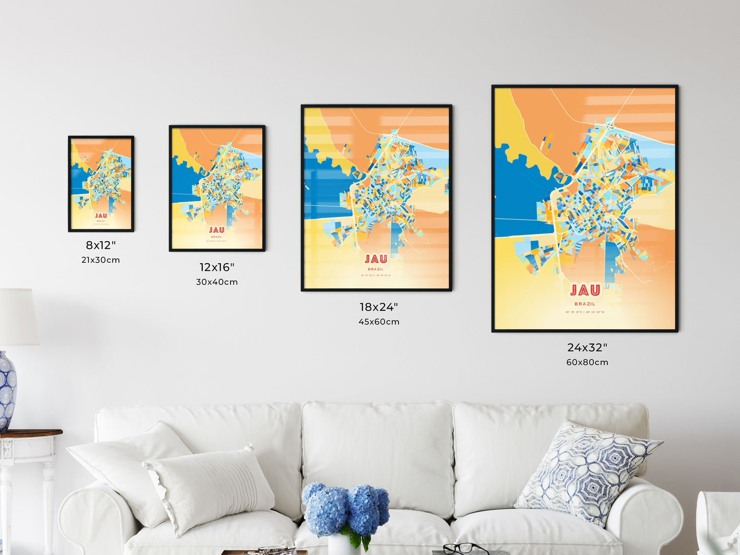 Colorful JAU BRAZIL Fine Art Map Blue Orange