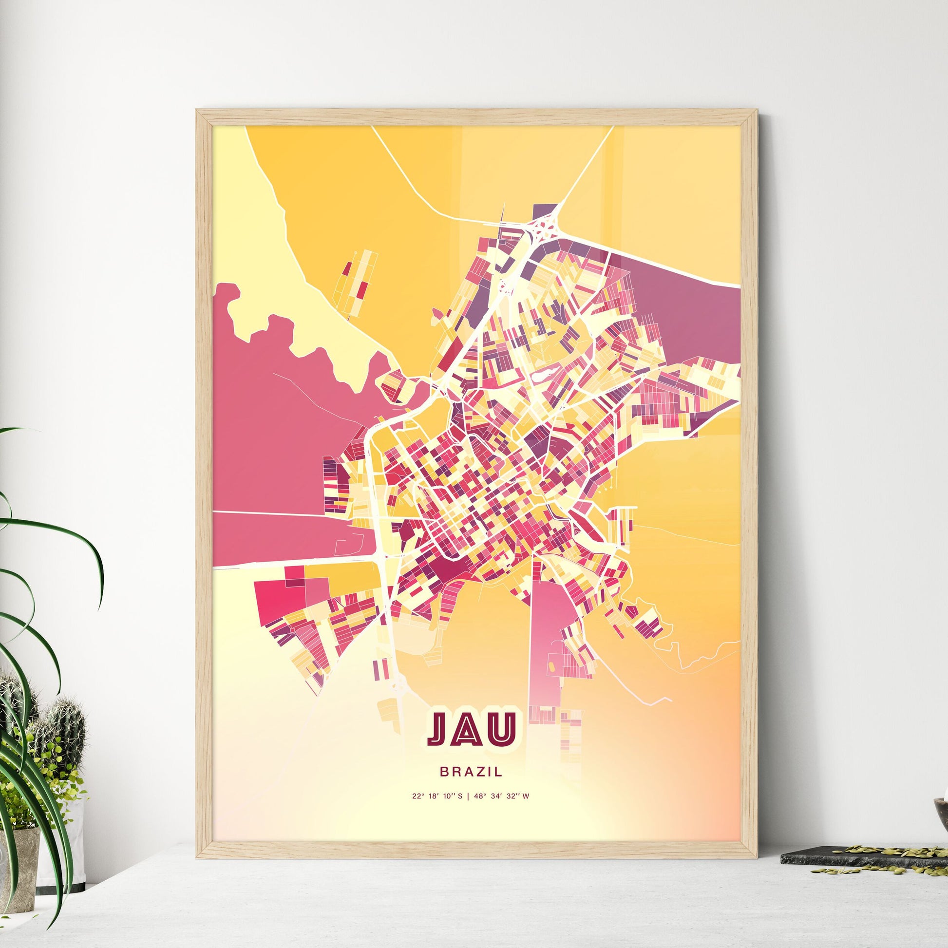 Colorful JAU BRAZIL Fine Art Map Hot Red