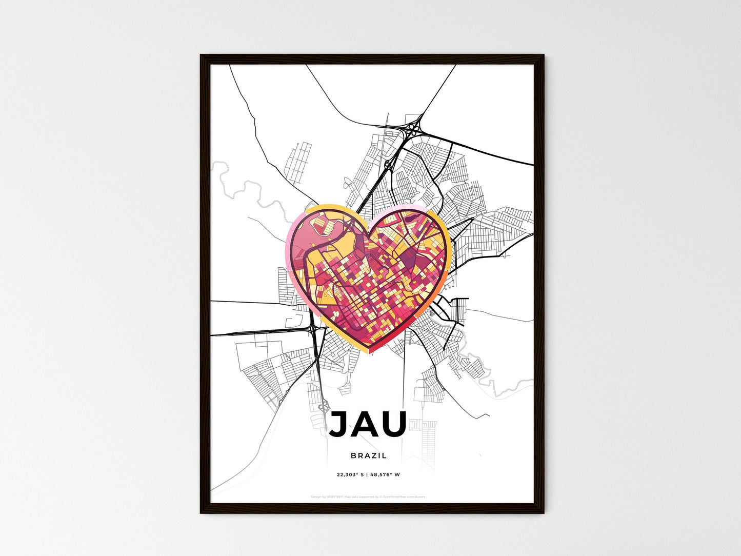 Jau Brazil wedding art map with heart icon