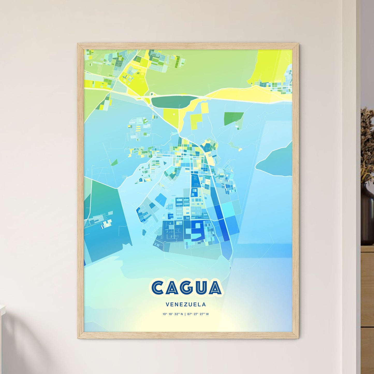 Colorful CAGUA VENEZUELA Fine Art Map Cool Blue