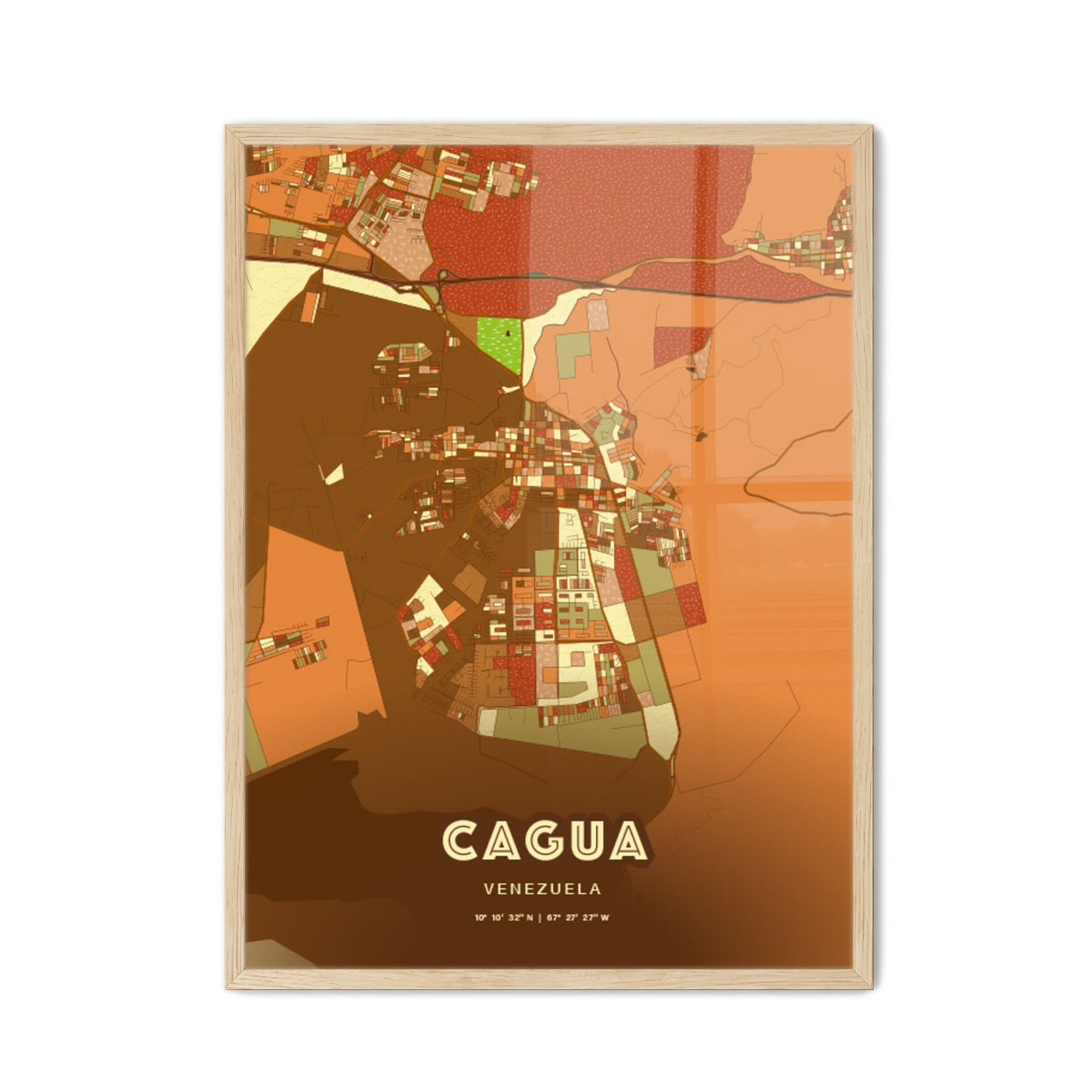 Colorful CAGUA VENEZUELA Fine Art Map Farmhouse