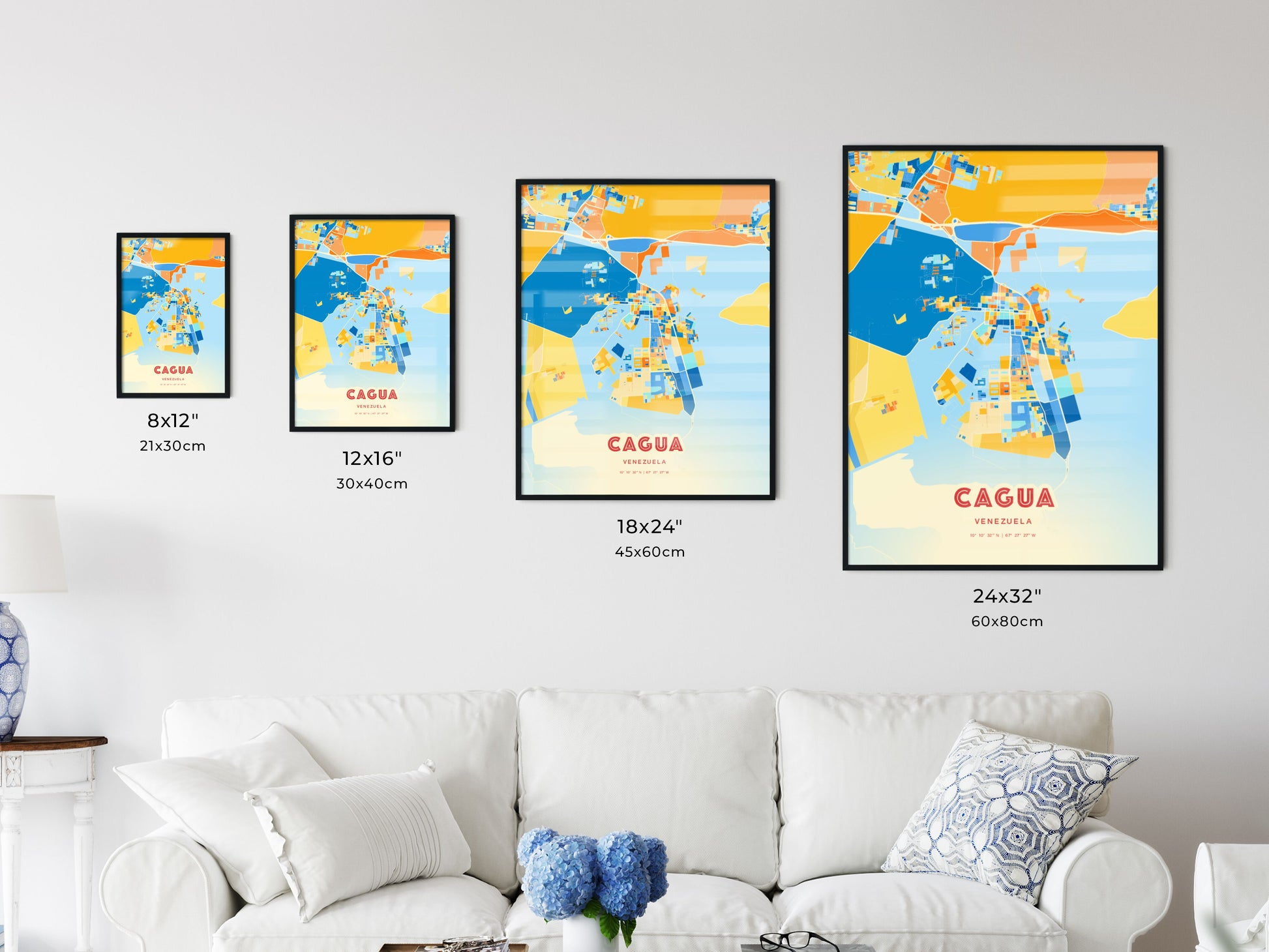 Colorful CAGUA VENEZUELA Fine Art Map Blue Orange