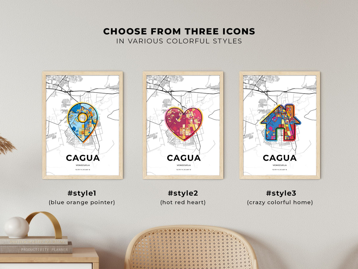 Cagua Venezuela maps with colorful icons