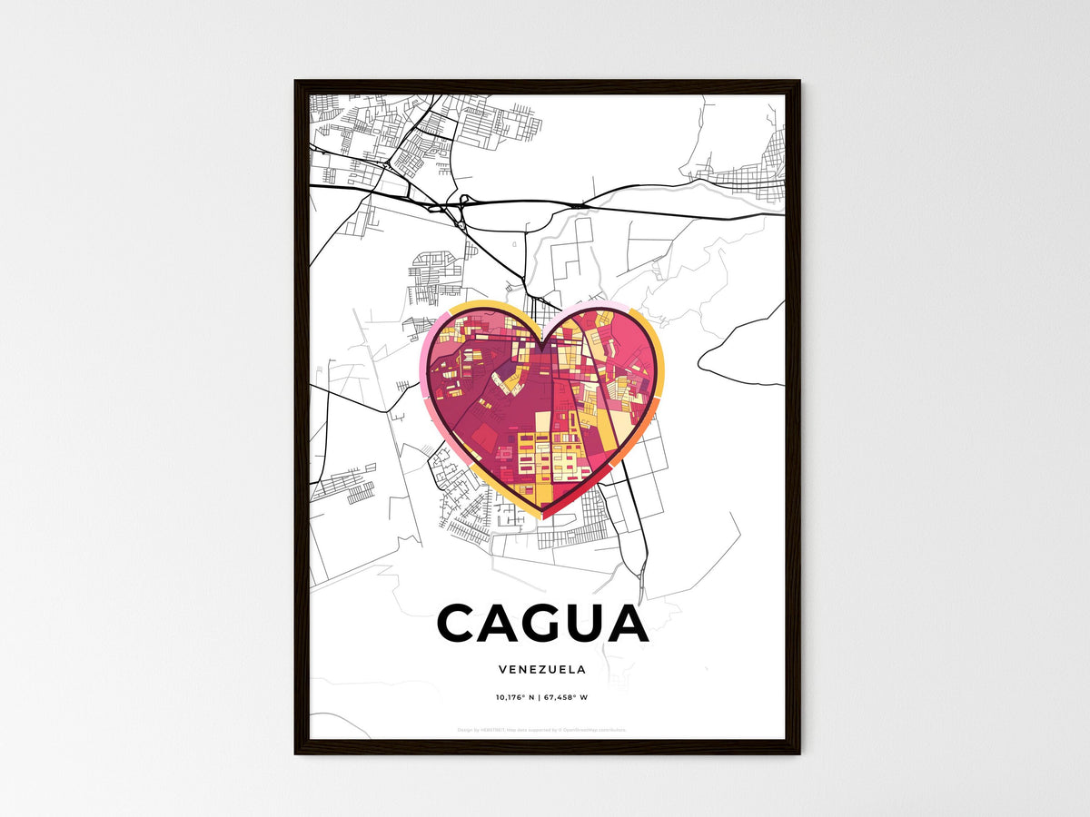 Cagua Venezuela wedding art map with heart icon