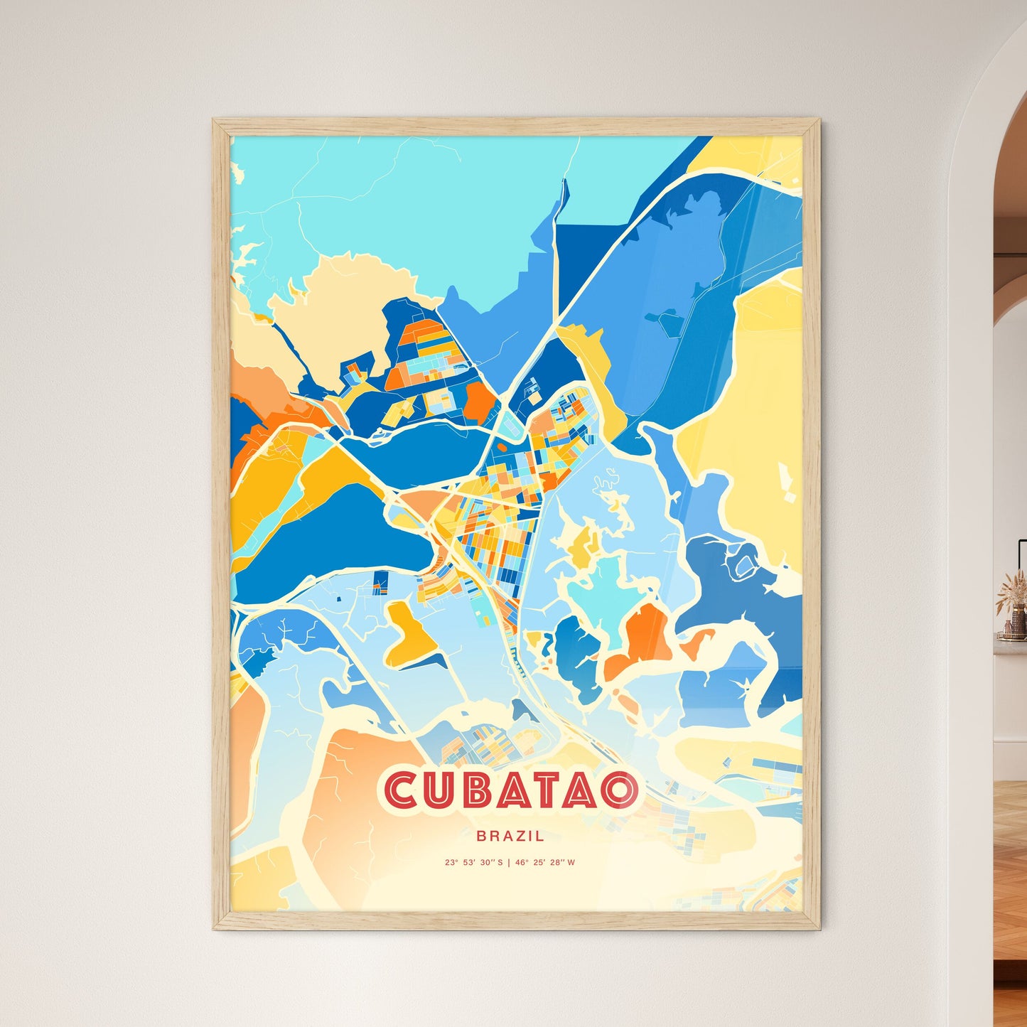 Colorful CUBATAO BRAZIL Fine Art Map Blue Orange