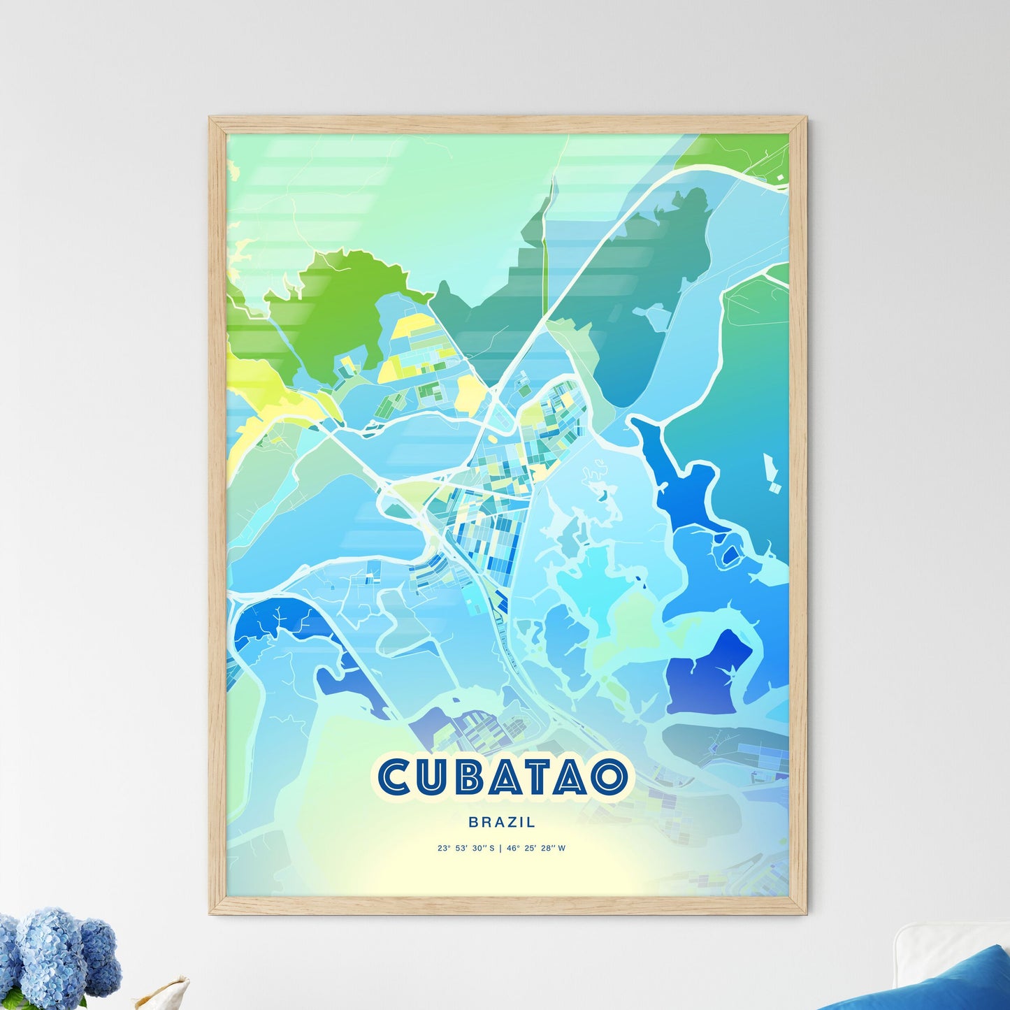 Colorful CUBATAO BRAZIL Fine Art Map Cool Blue