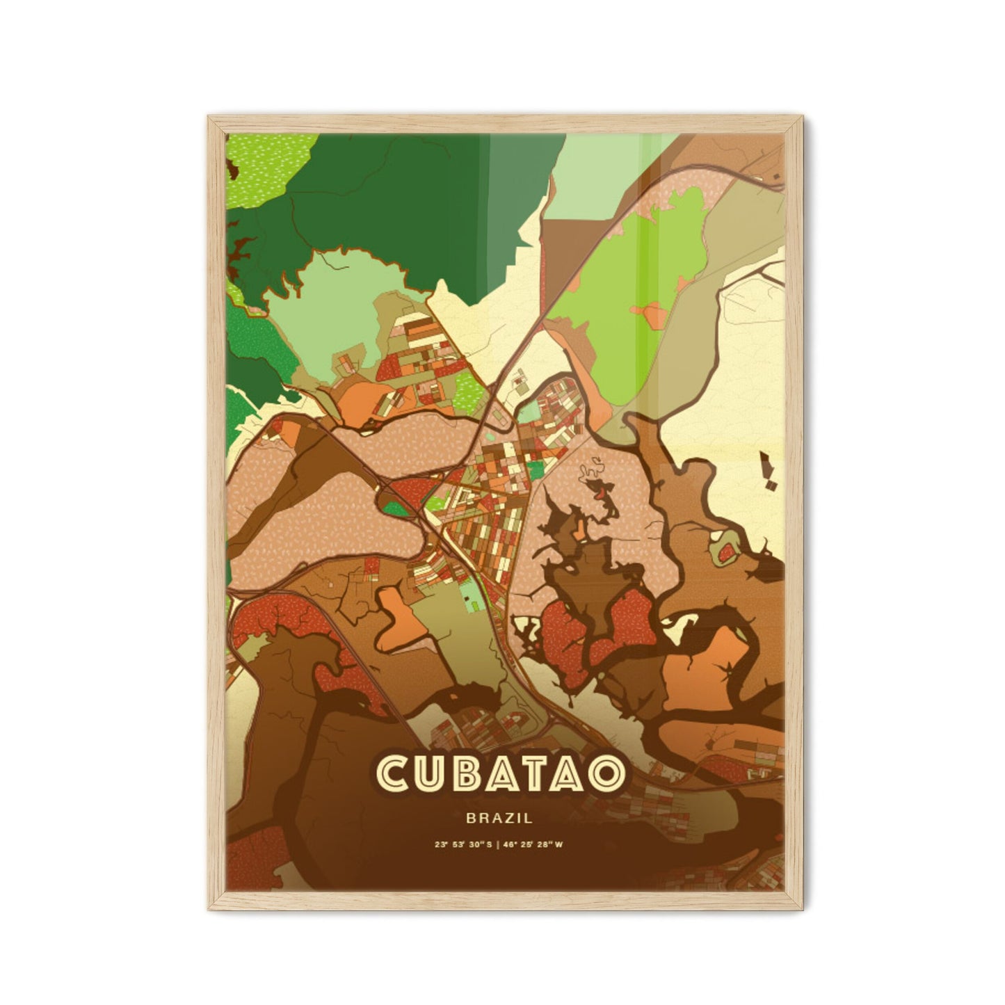 Colorful CUBATAO BRAZIL Fine Art Map Farmhouse