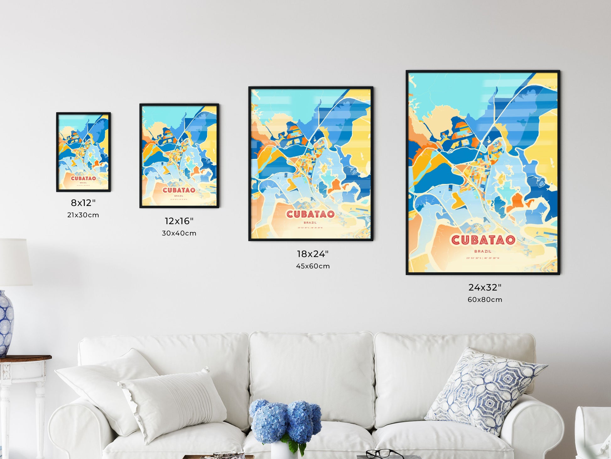 Colorful CUBATAO BRAZIL Fine Art Map Blue Orange