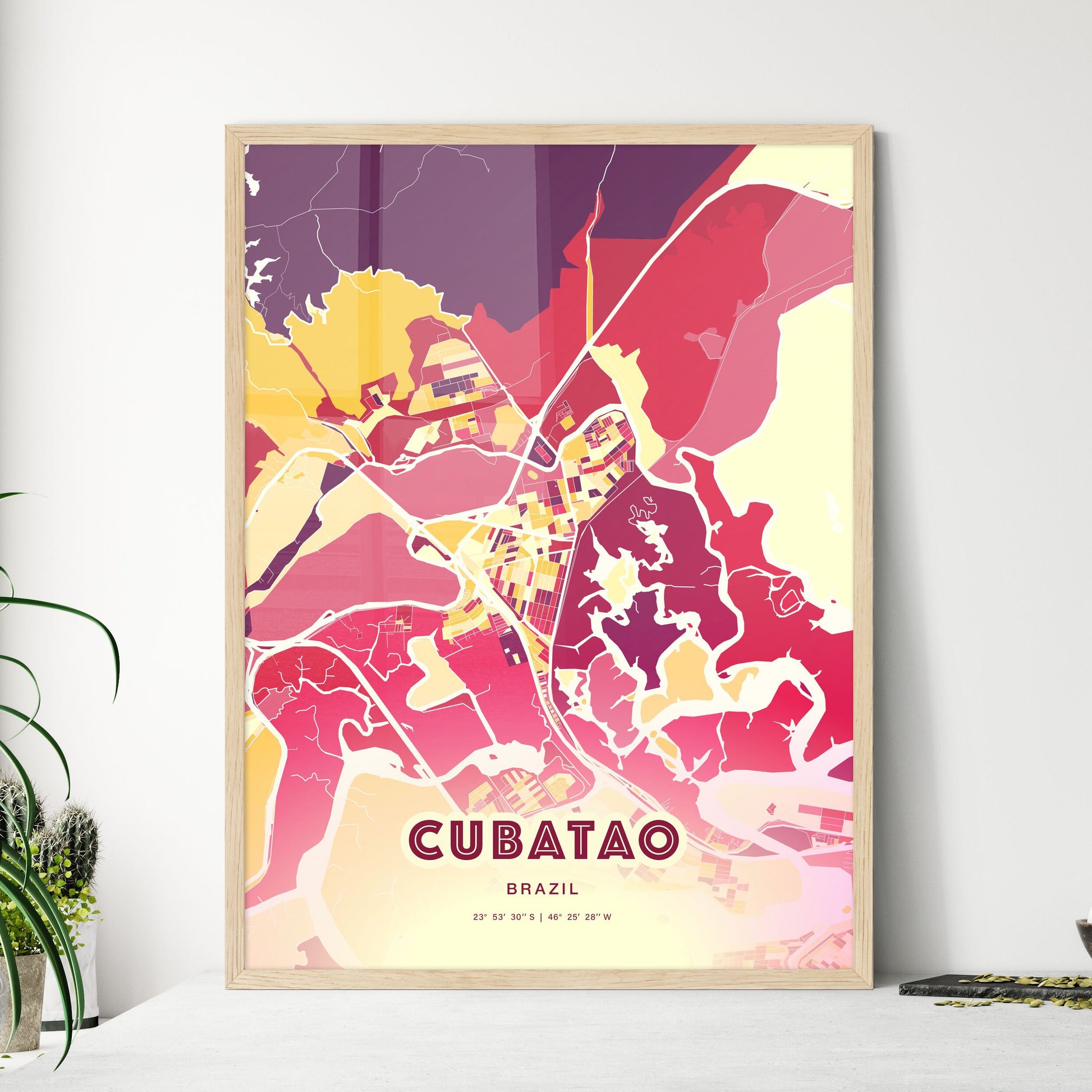 Colorful CUBATAO BRAZIL Fine Art Map Hot Red