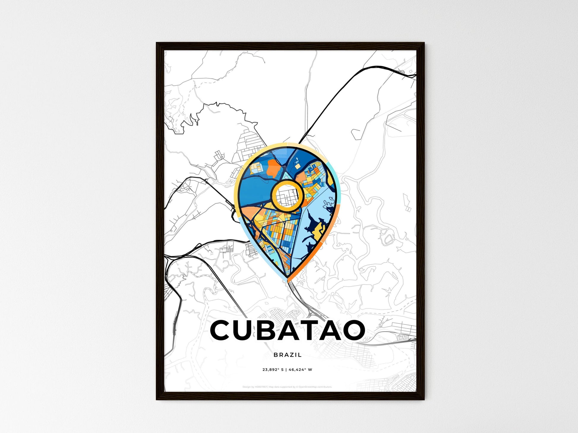 Cubatao Brazil wedding art map with pointer icon