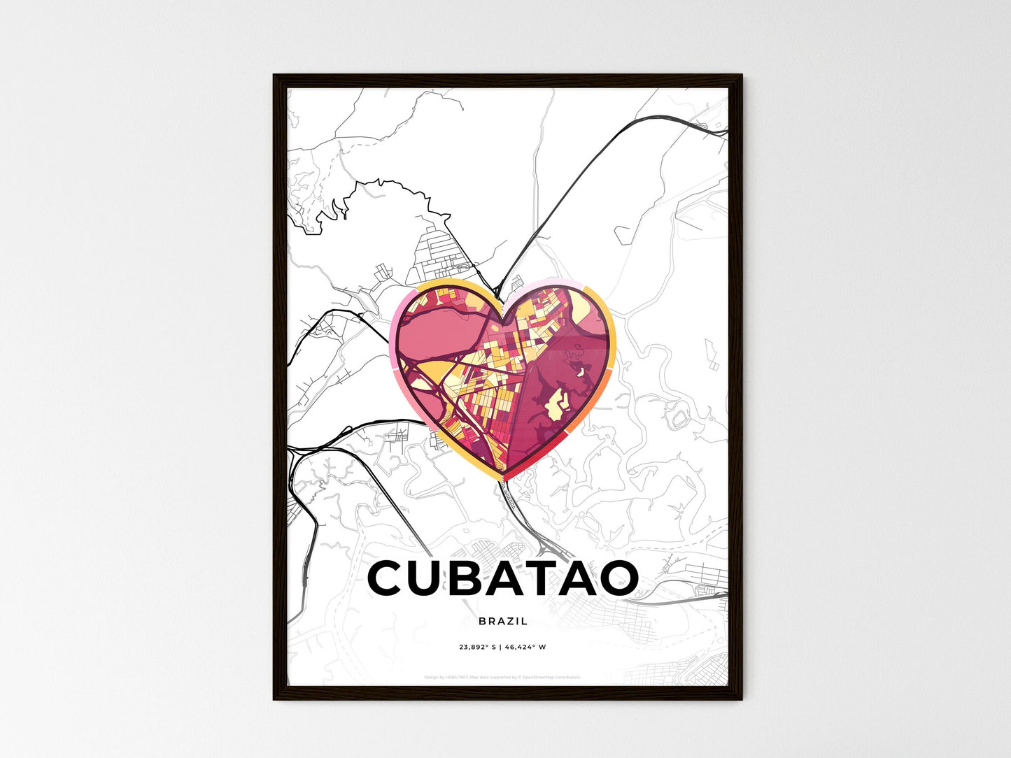 Cubatao Brazil wedding art map with heart icon