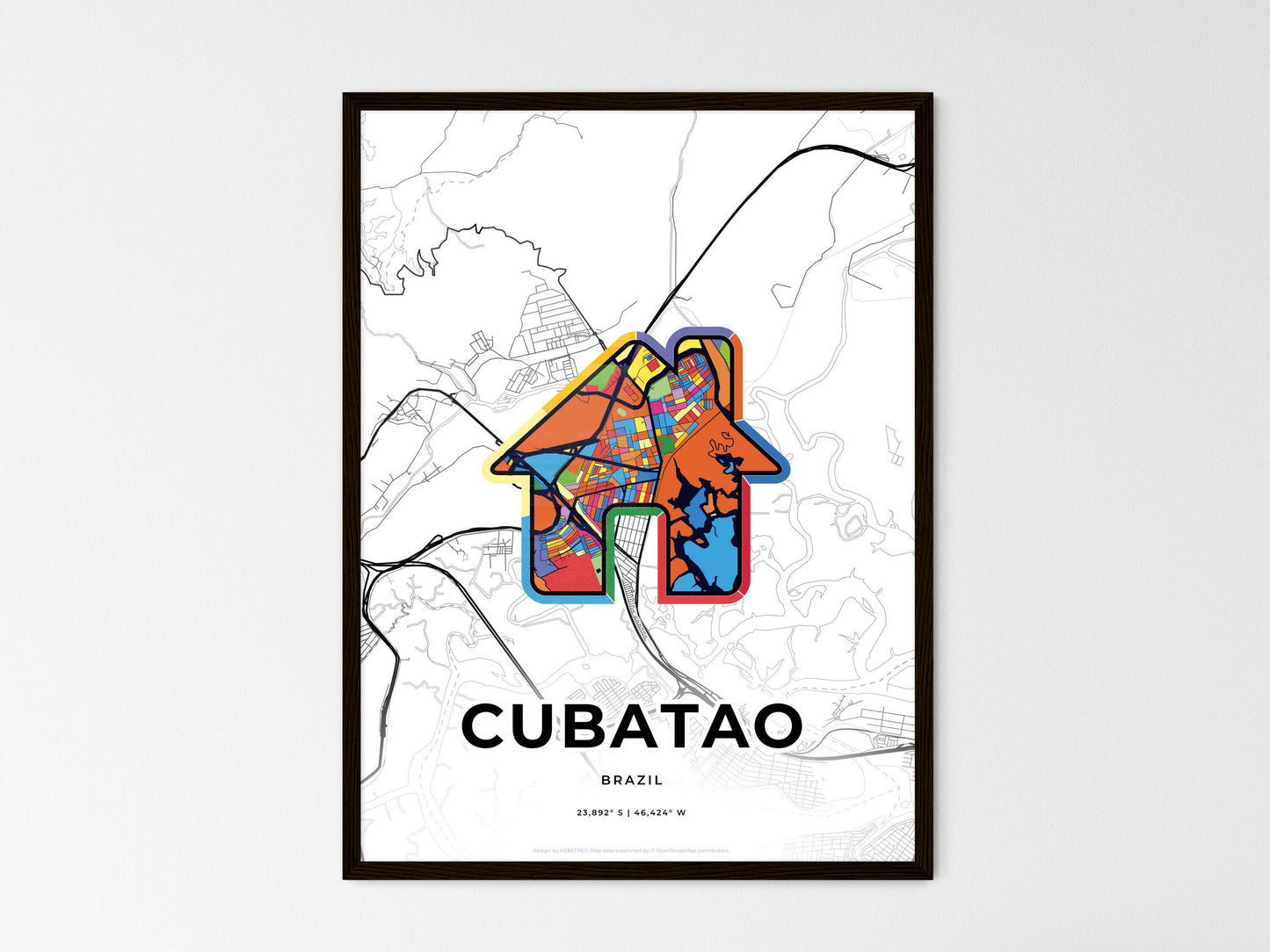 Cubatao Brazil wedding art map with home icon