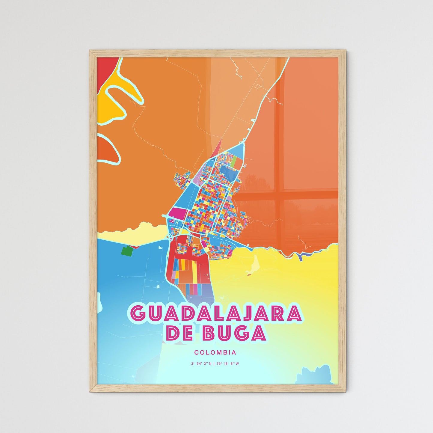 Colorful GUADALAJARA DE BUGA COLOMBIA Fine Art Map Crazy Colors