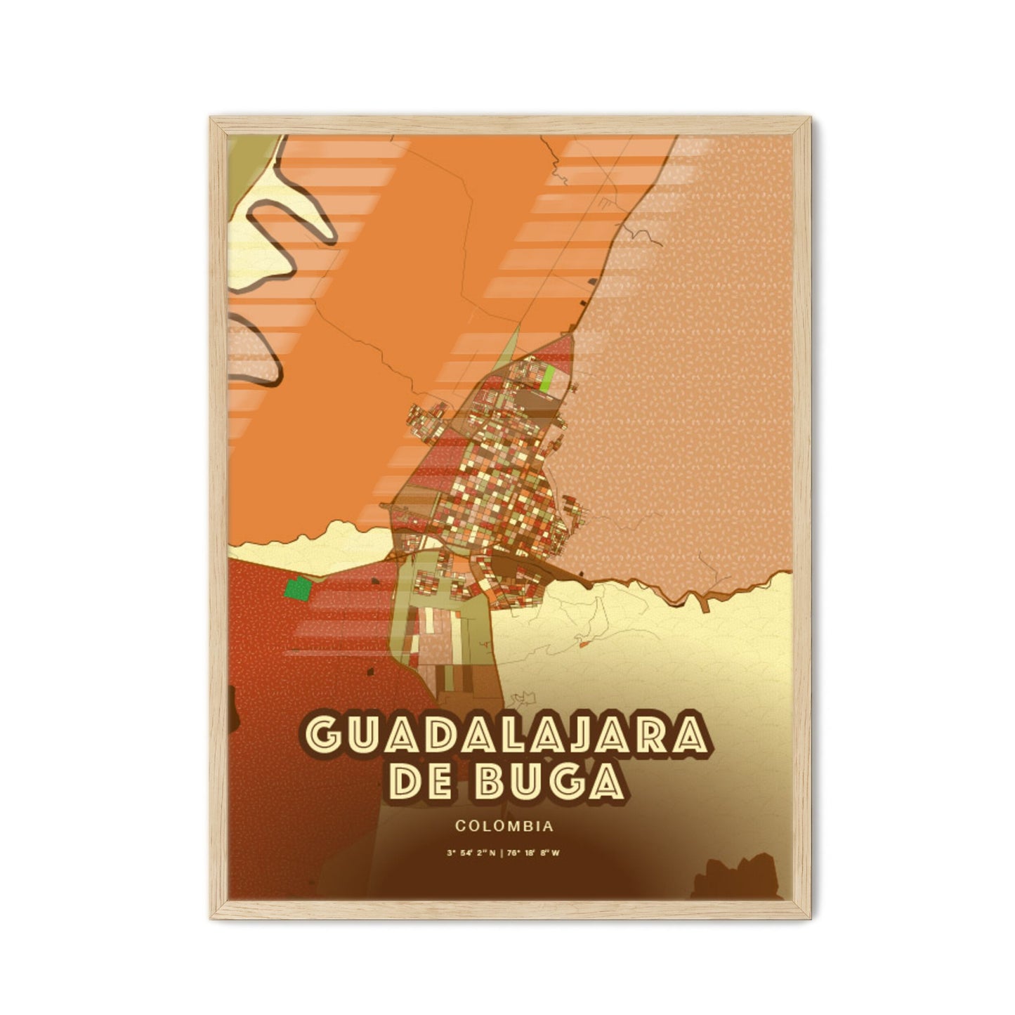 Colorful GUADALAJARA DE BUGA COLOMBIA Fine Art Map Farmhouse