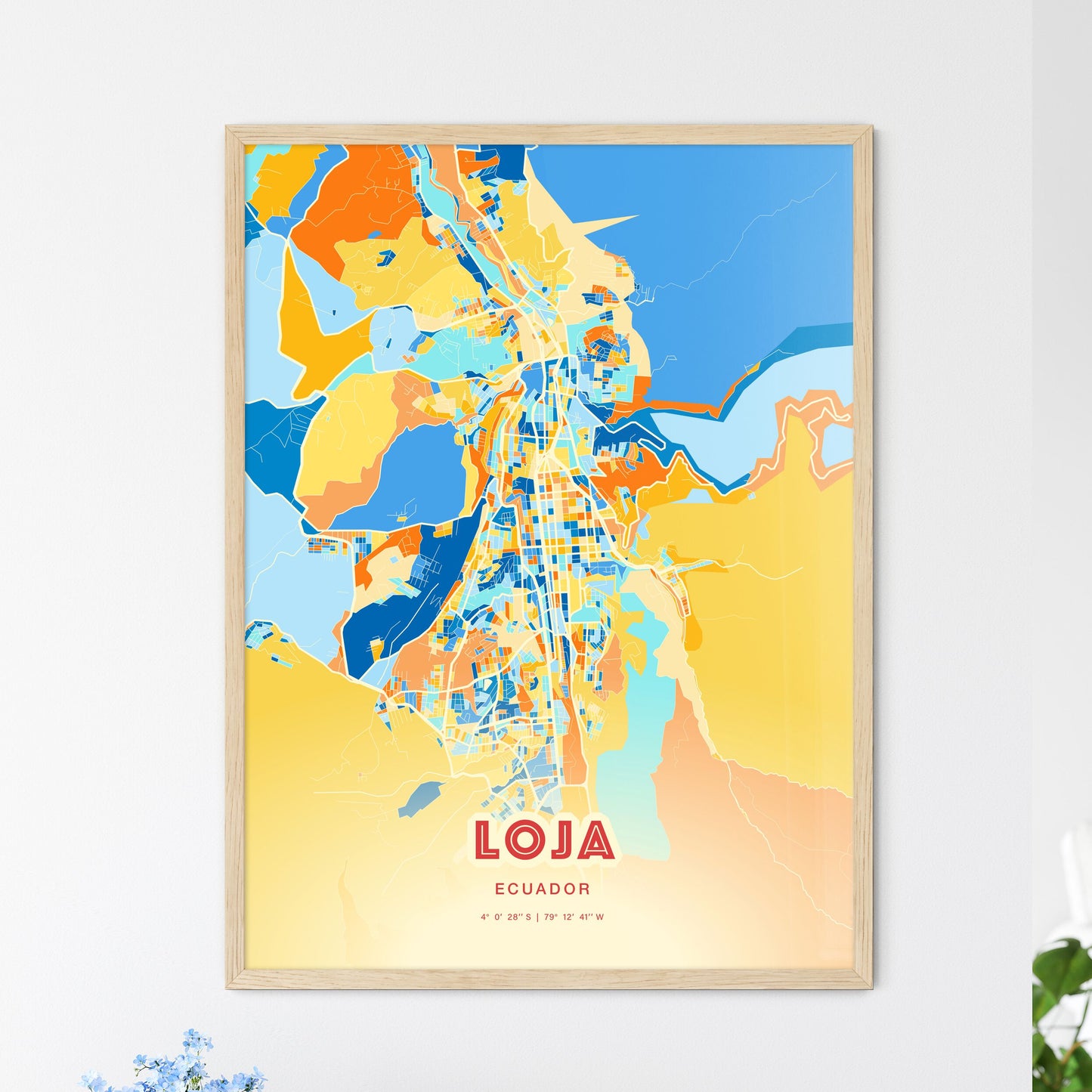 Colorful LOJA ECUADOR Fine Art Map Blue Orange