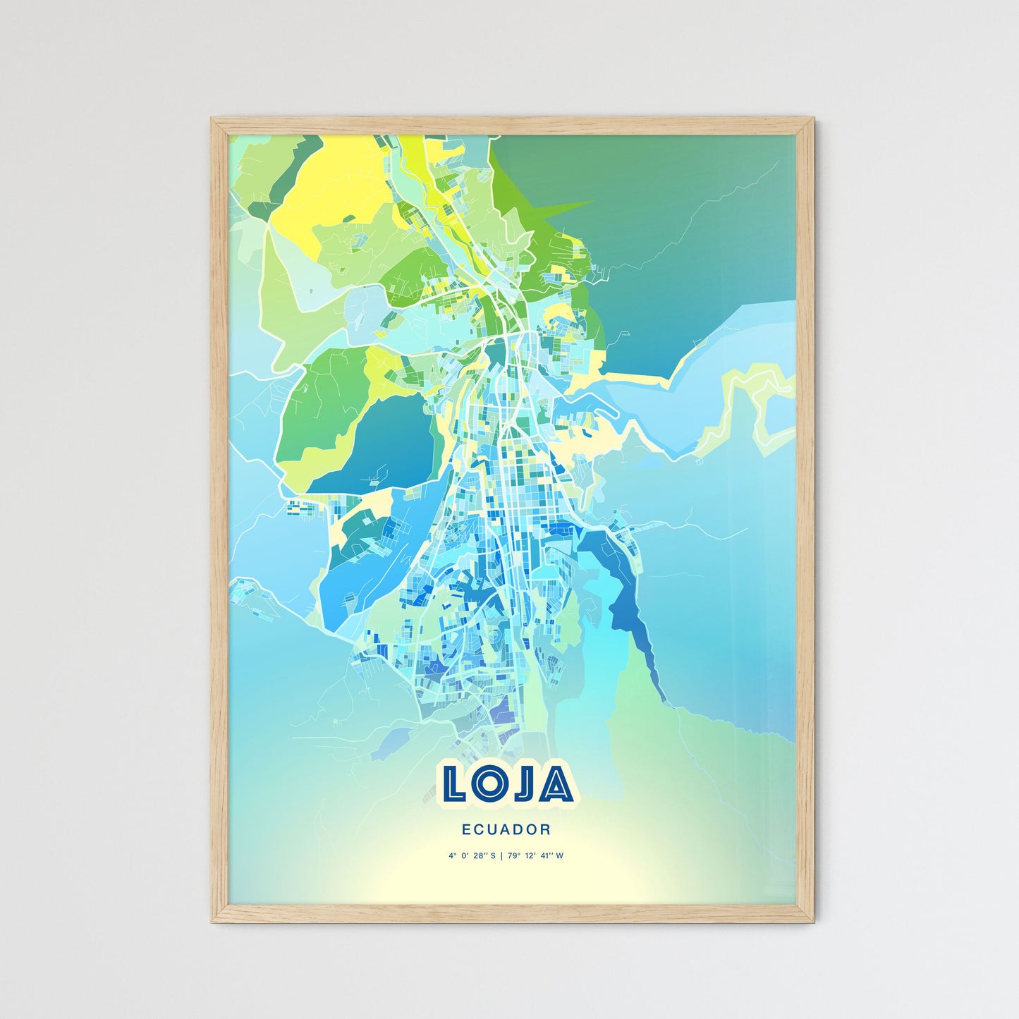 Colorful LOJA ECUADOR Fine Art Map Cool Blue