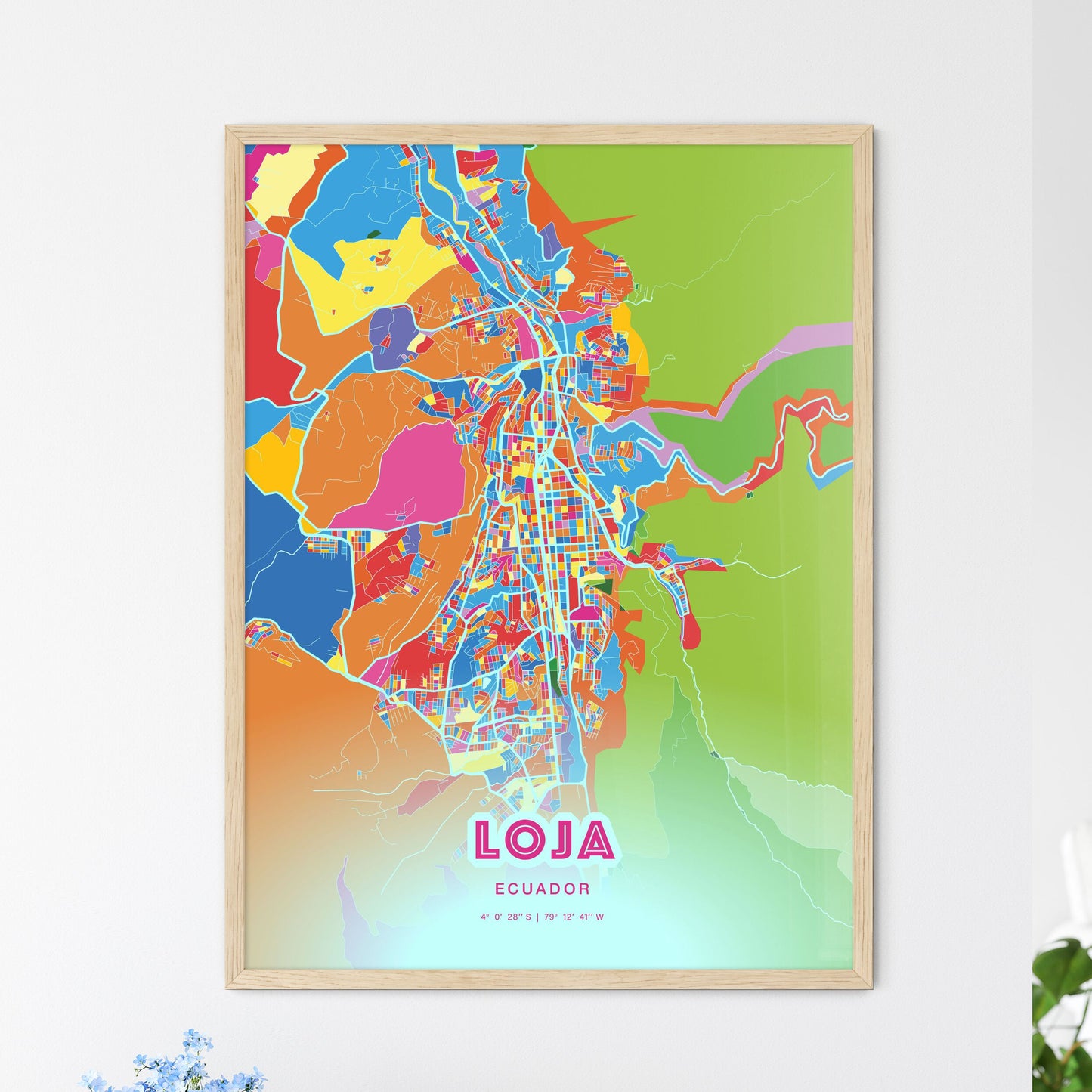 Colorful LOJA ECUADOR Fine Art Map Crazy Colors