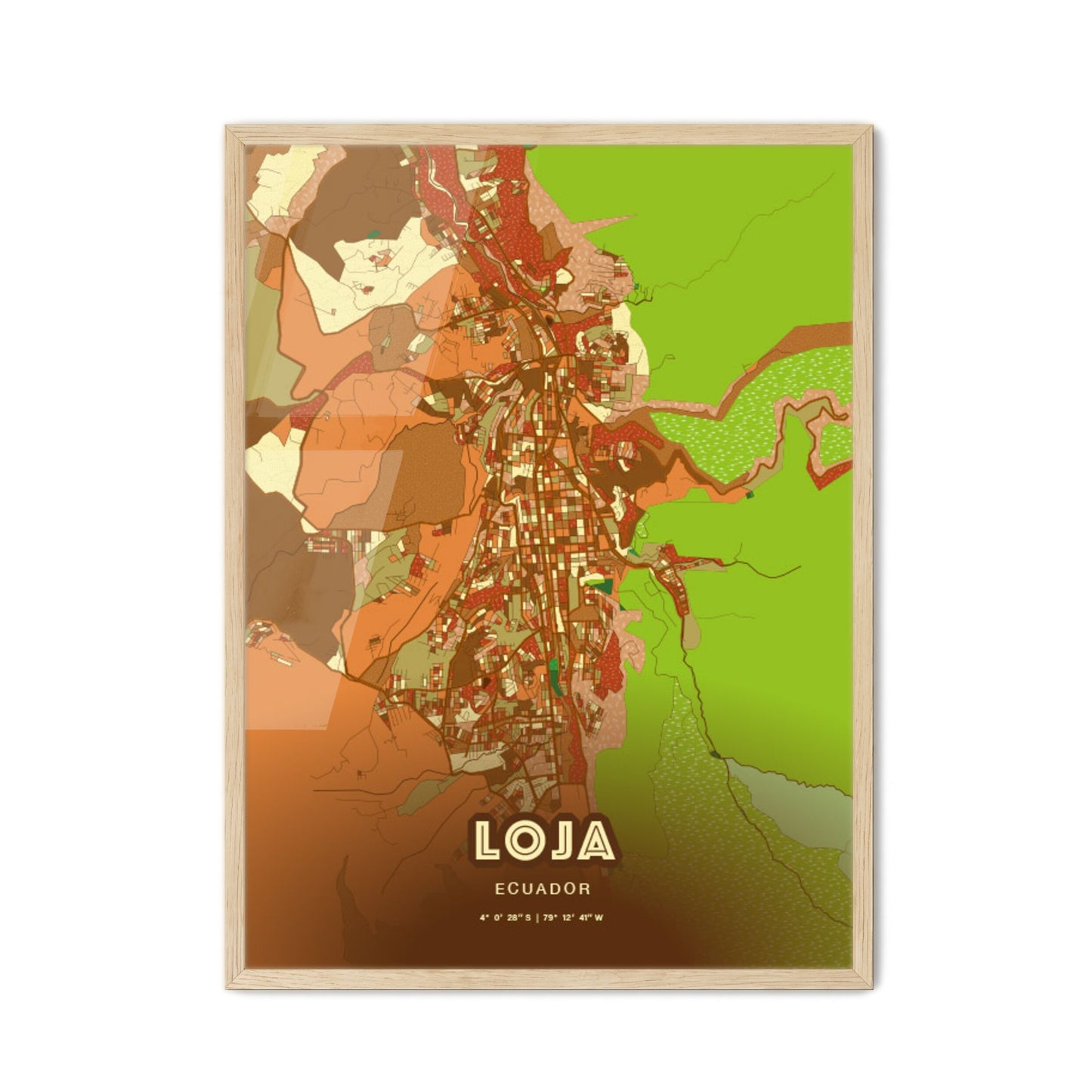 Colorful LOJA ECUADOR Fine Art Map Farmhouse
