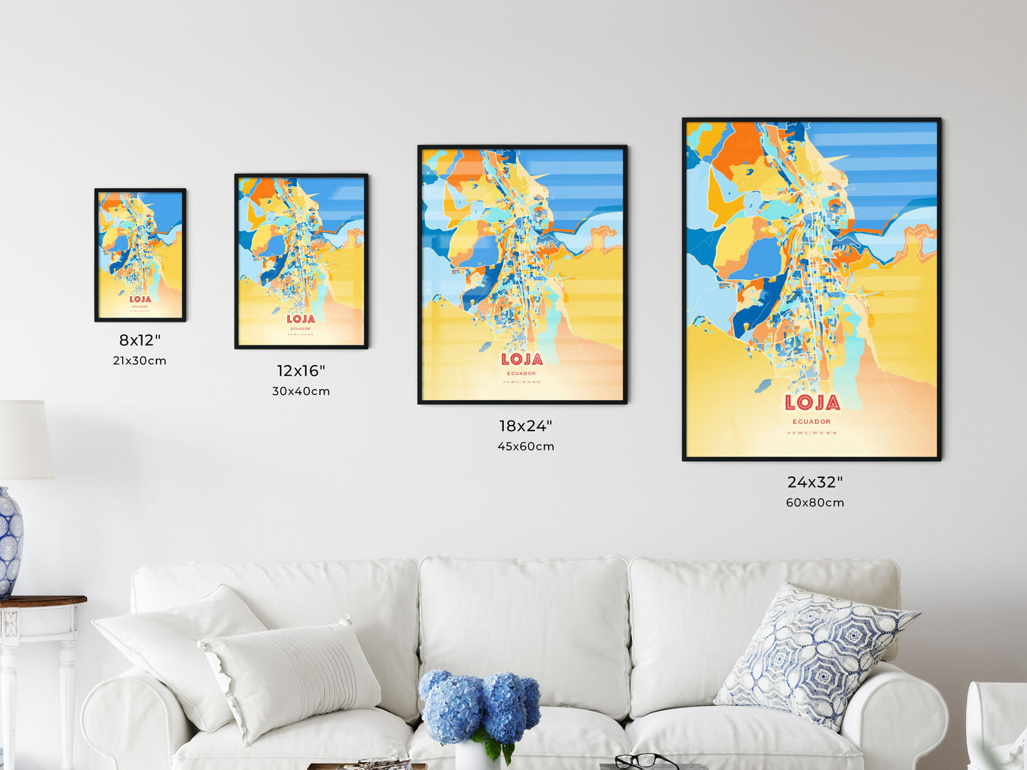 Colorful LOJA ECUADOR Fine Art Map Blue Orange