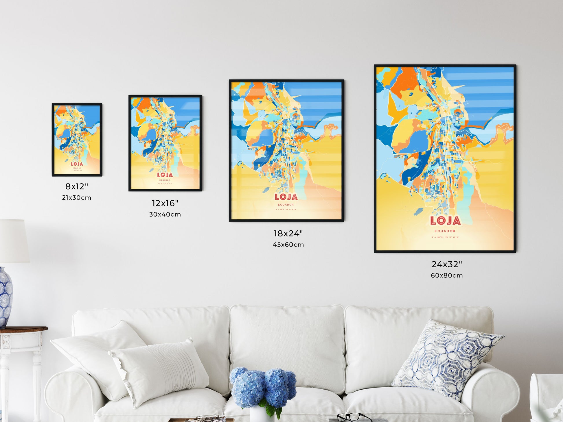 Colorful LOJA ECUADOR Fine Art Map Blue Orange