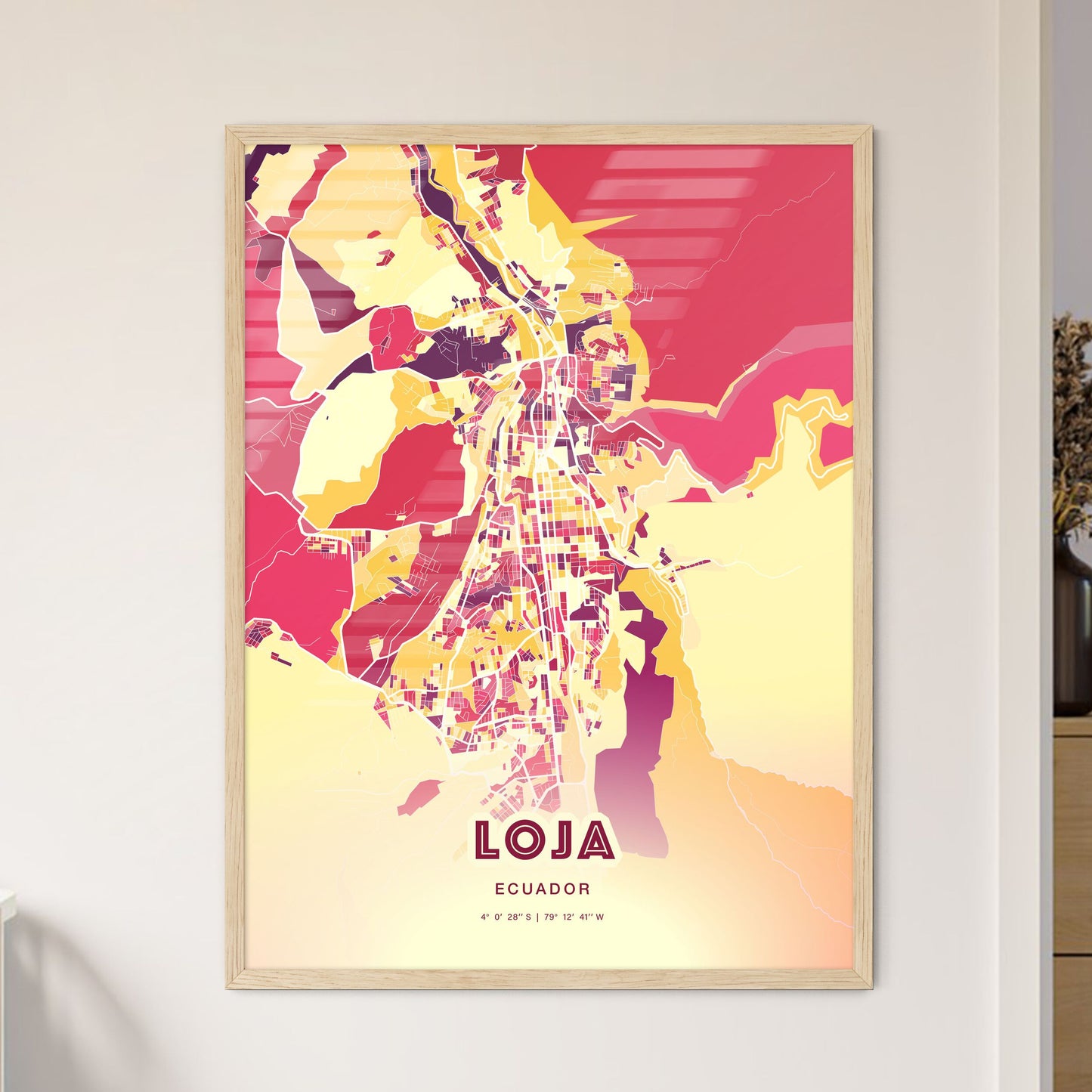 Colorful LOJA ECUADOR Fine Art Map Hot Red