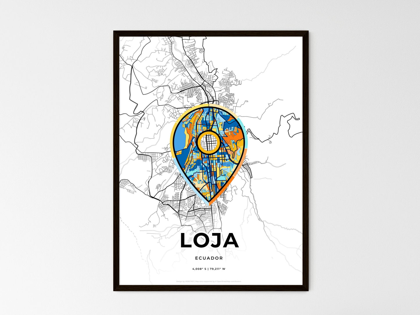 Loja Ecuador wedding art map with pointer icon