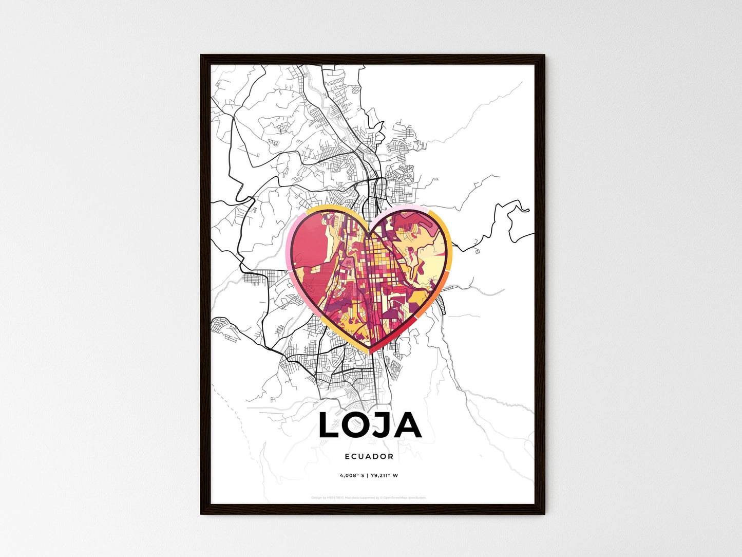 Loja Ecuador wedding art map with heart icon