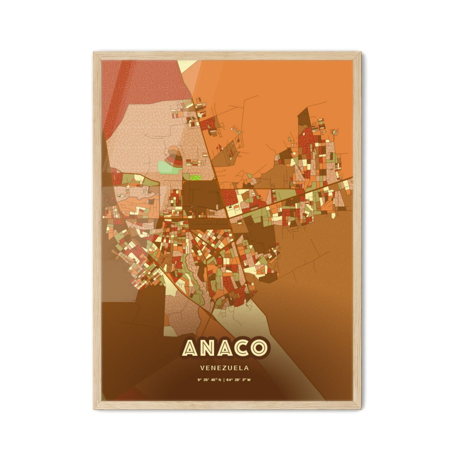 Colorful ANACO VENEZUELA Fine Art Map Farmhouse