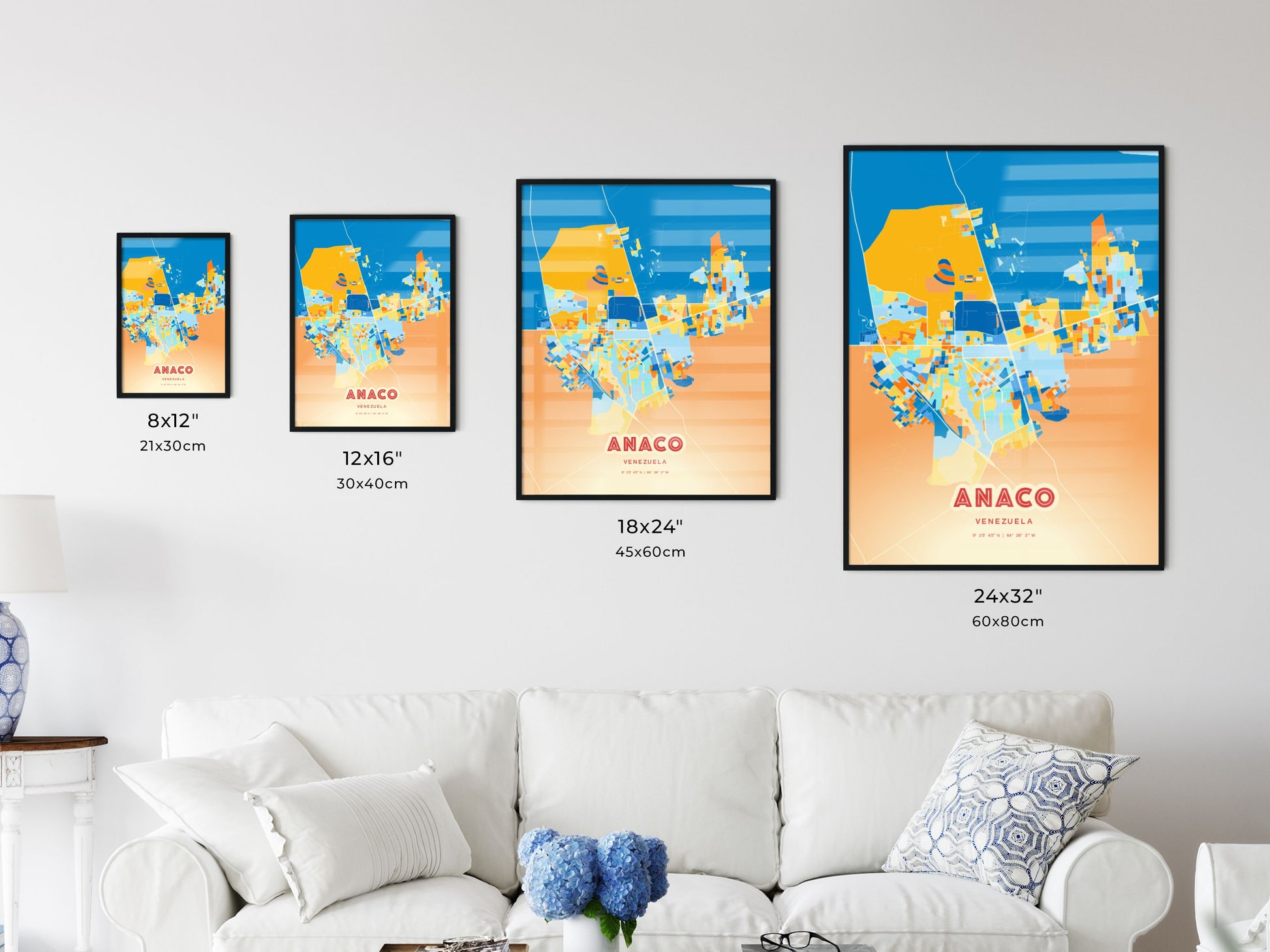 Colorful ANACO VENEZUELA Fine Art Map Blue Orange