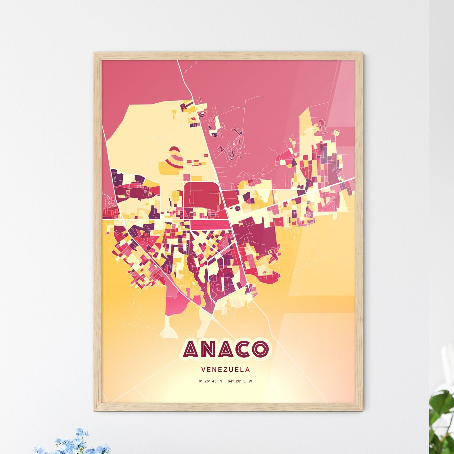 Colorful ANACO VENEZUELA Fine Art Map Hot Red