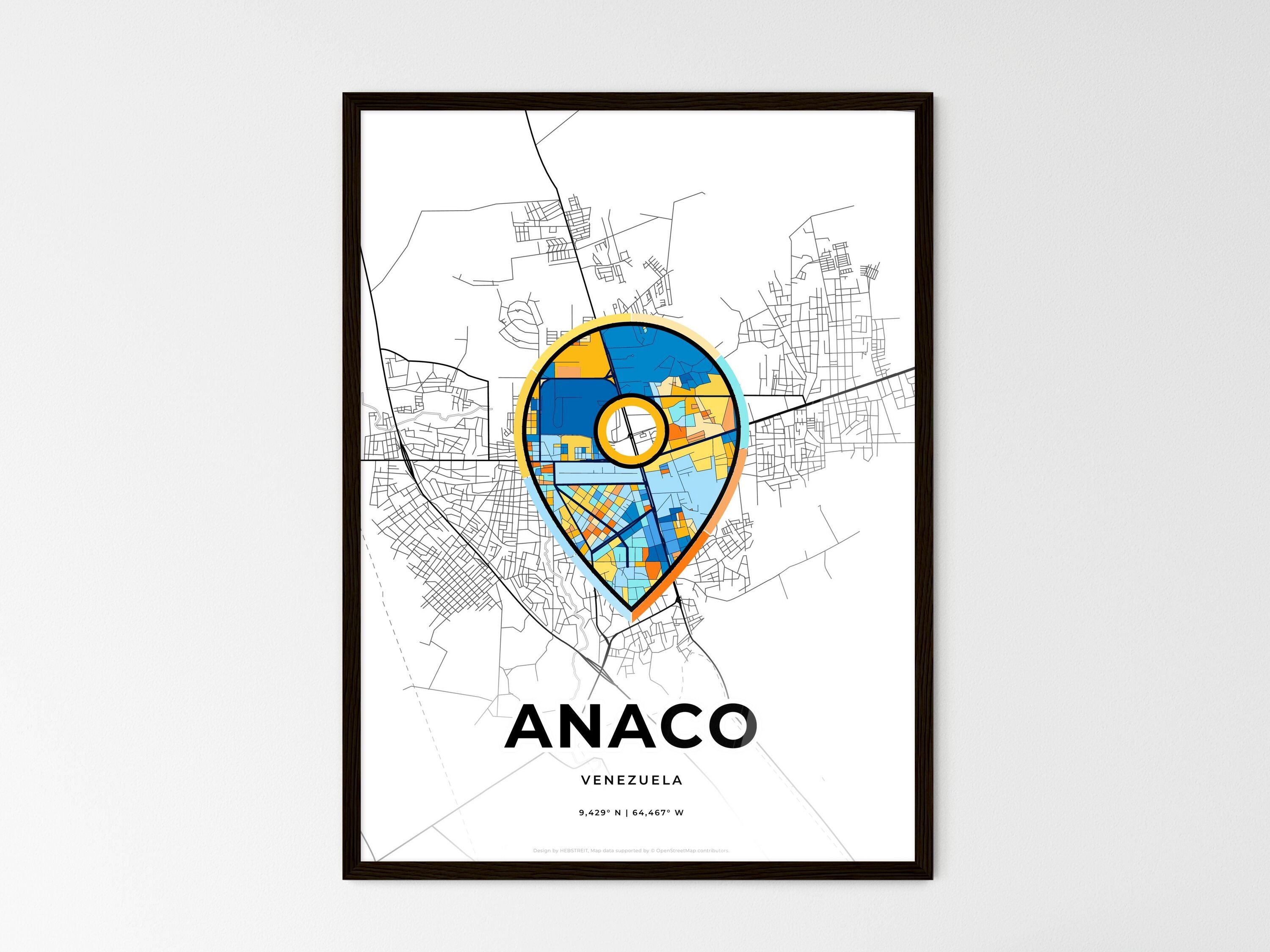 ANACO VENEZUELA minimal art map with a colorful icon. Creative city map ...
