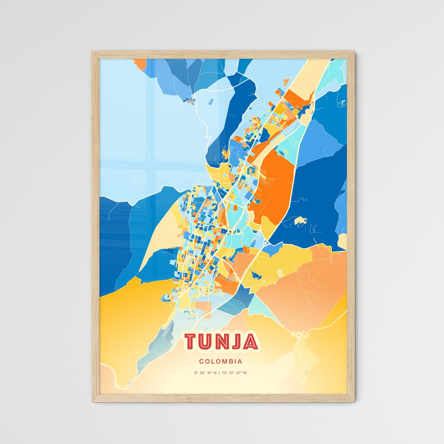 Colorful TUNJA COLOMBIA Fine Art Map Blue Orange