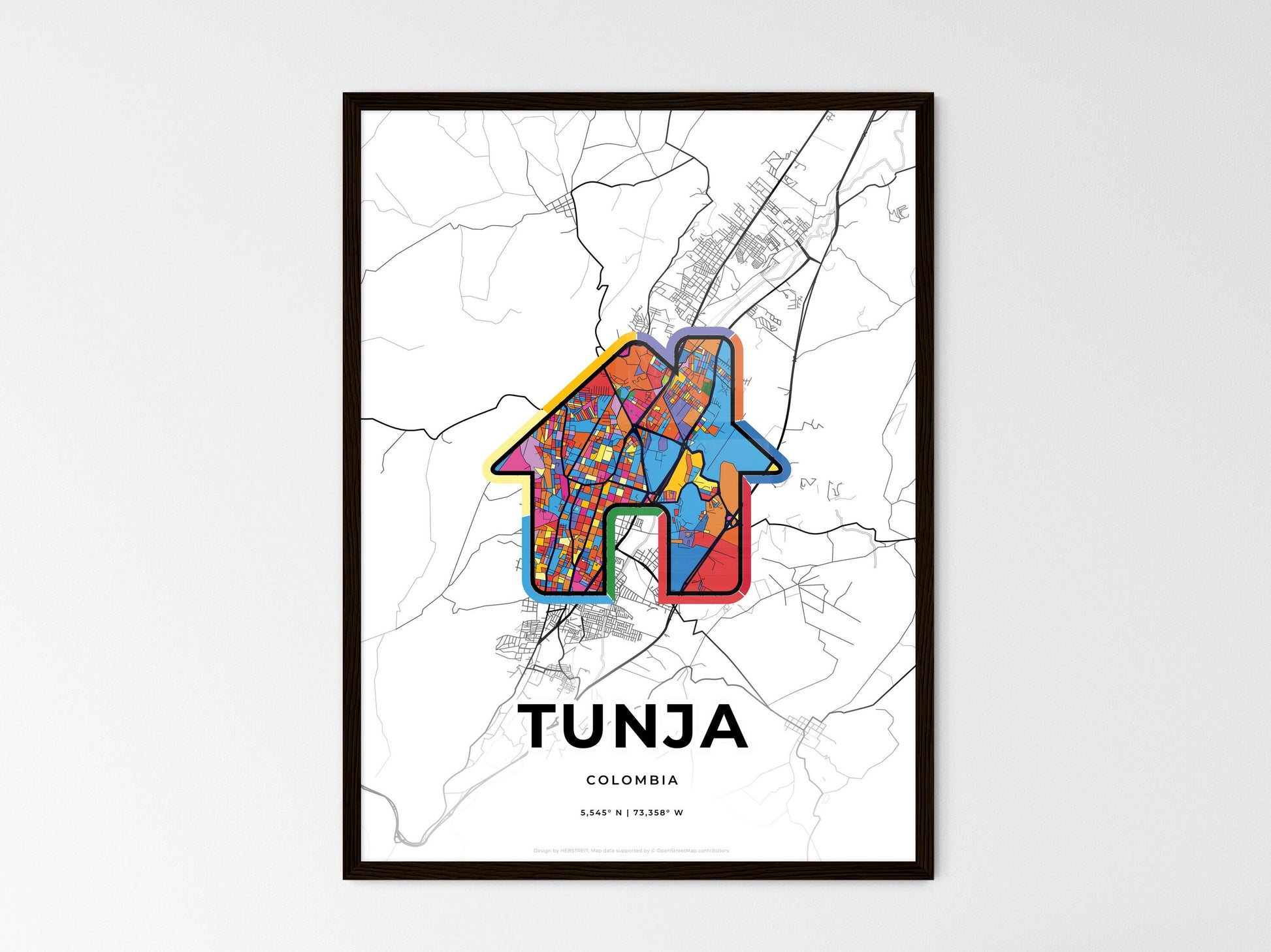 TUNJA COLOMBIA minimal art map with a colorful icon. Style 3