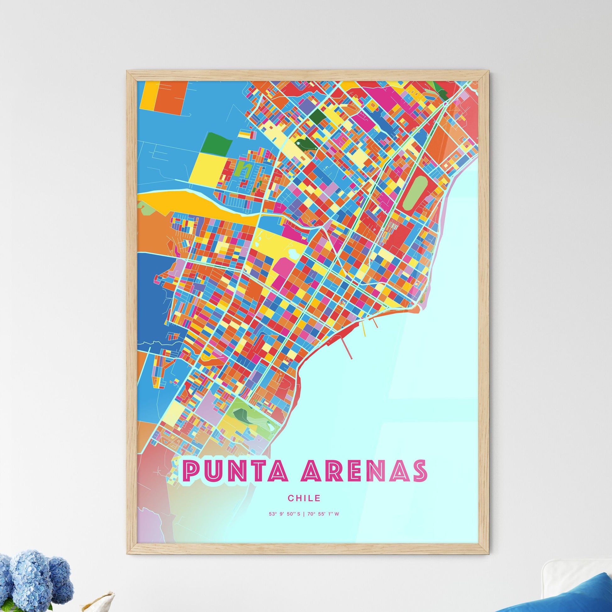 Colorful PUNTA ARENAS CHILE Fine Art Map Crazy Colors