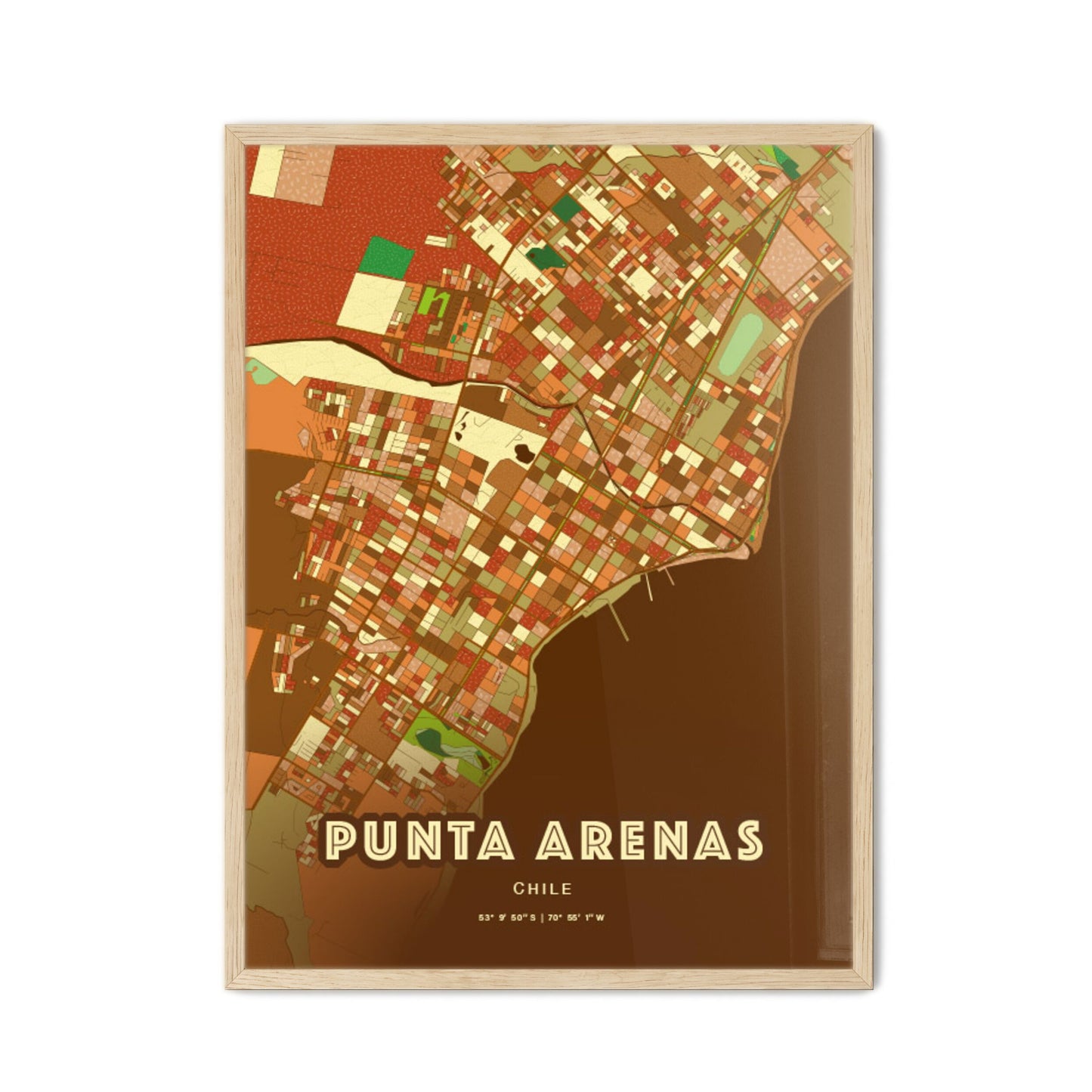 Colorful PUNTA ARENAS CHILE Fine Art Map Farmhouse