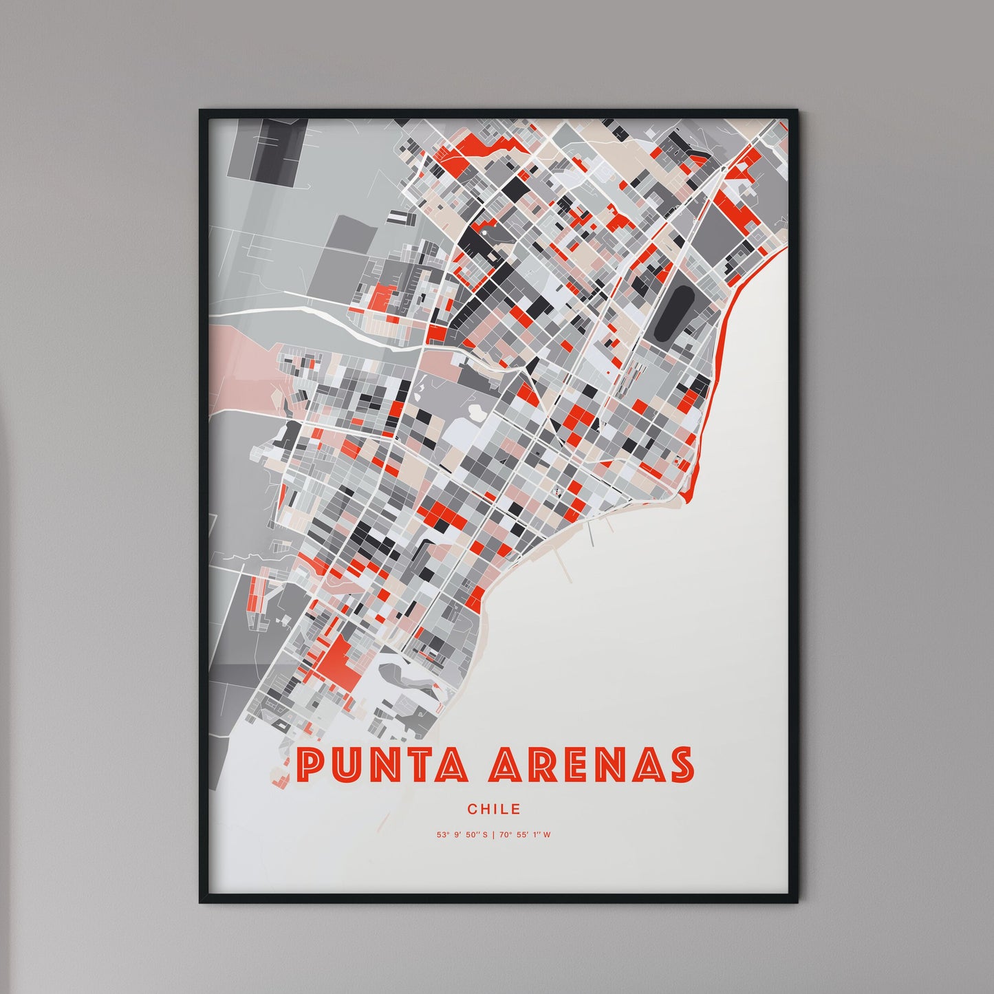 Colorful PUNTA ARENAS CHILE Fine Art Map Modern