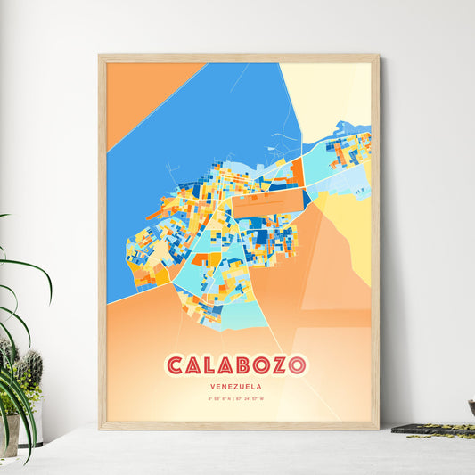 Colorful CALABOZO VENEZUELA Fine Art Map Blue Orange