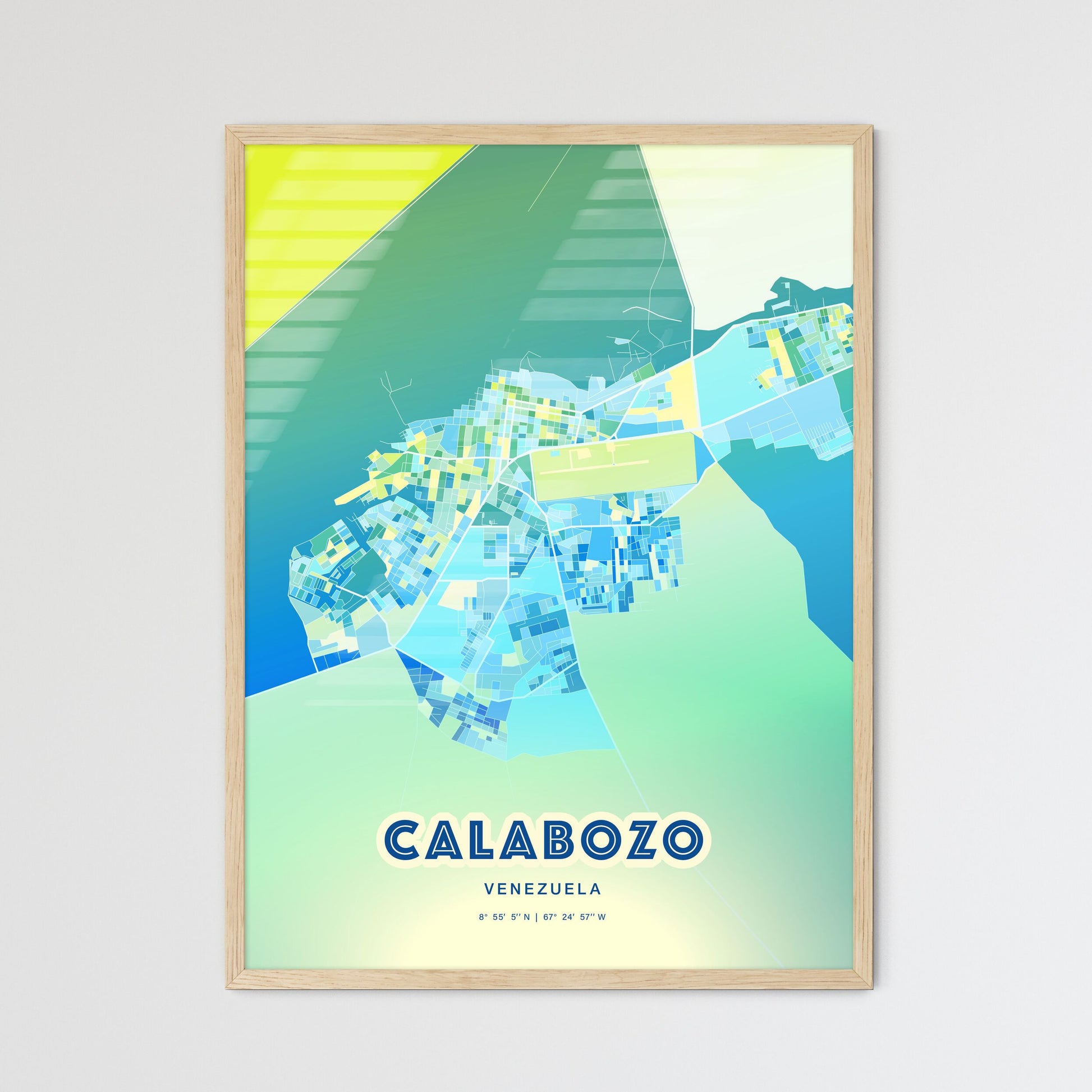 Colorful CALABOZO VENEZUELA Fine Art Map Cool Blue