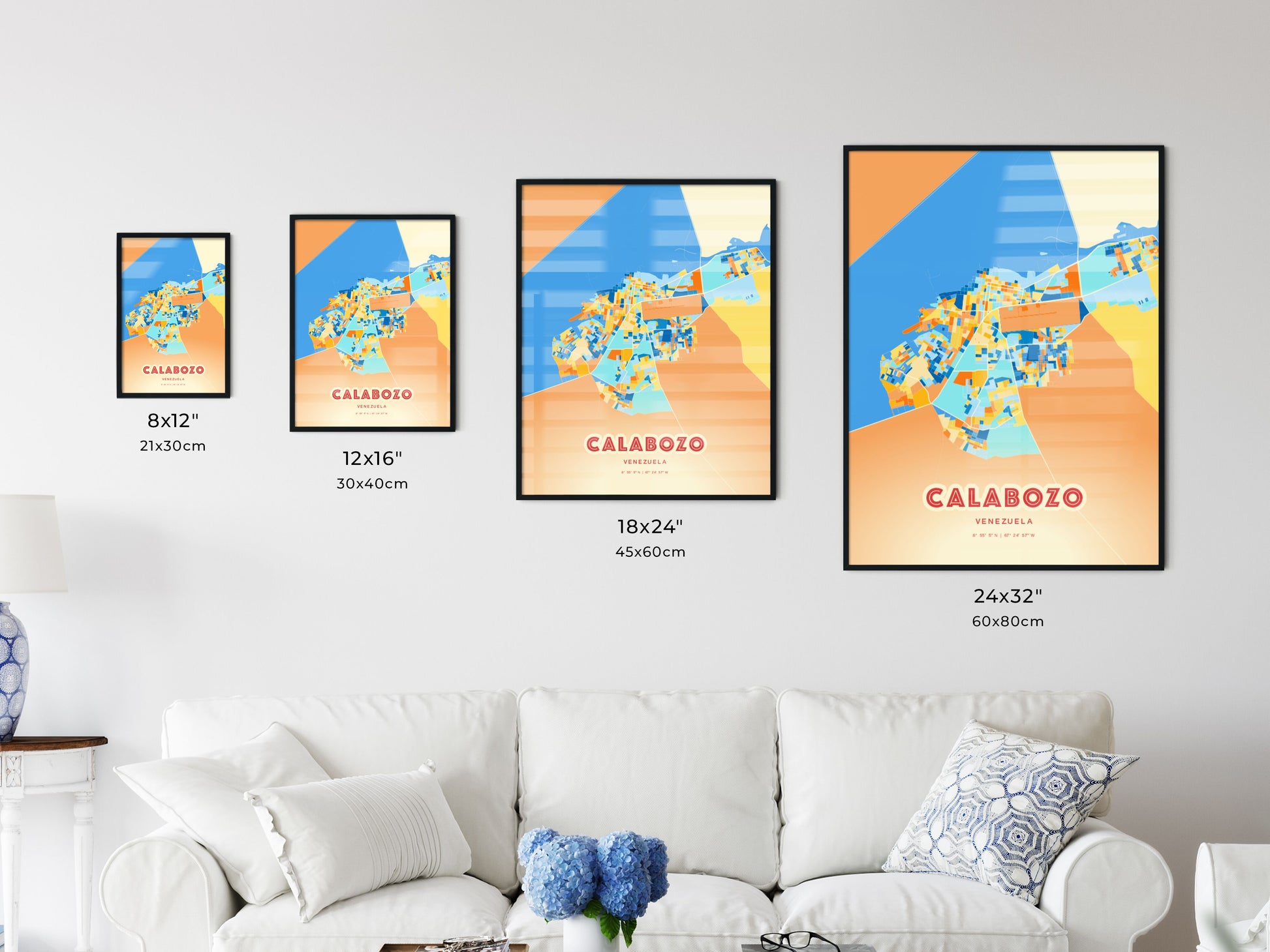 Colorful CALABOZO VENEZUELA Fine Art Map Blue Orange