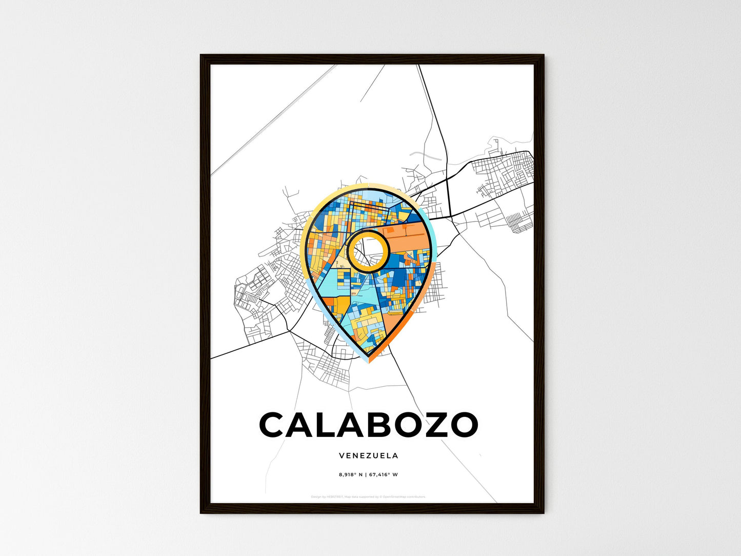 Calabozo Venezuela wedding art map with pointer icon