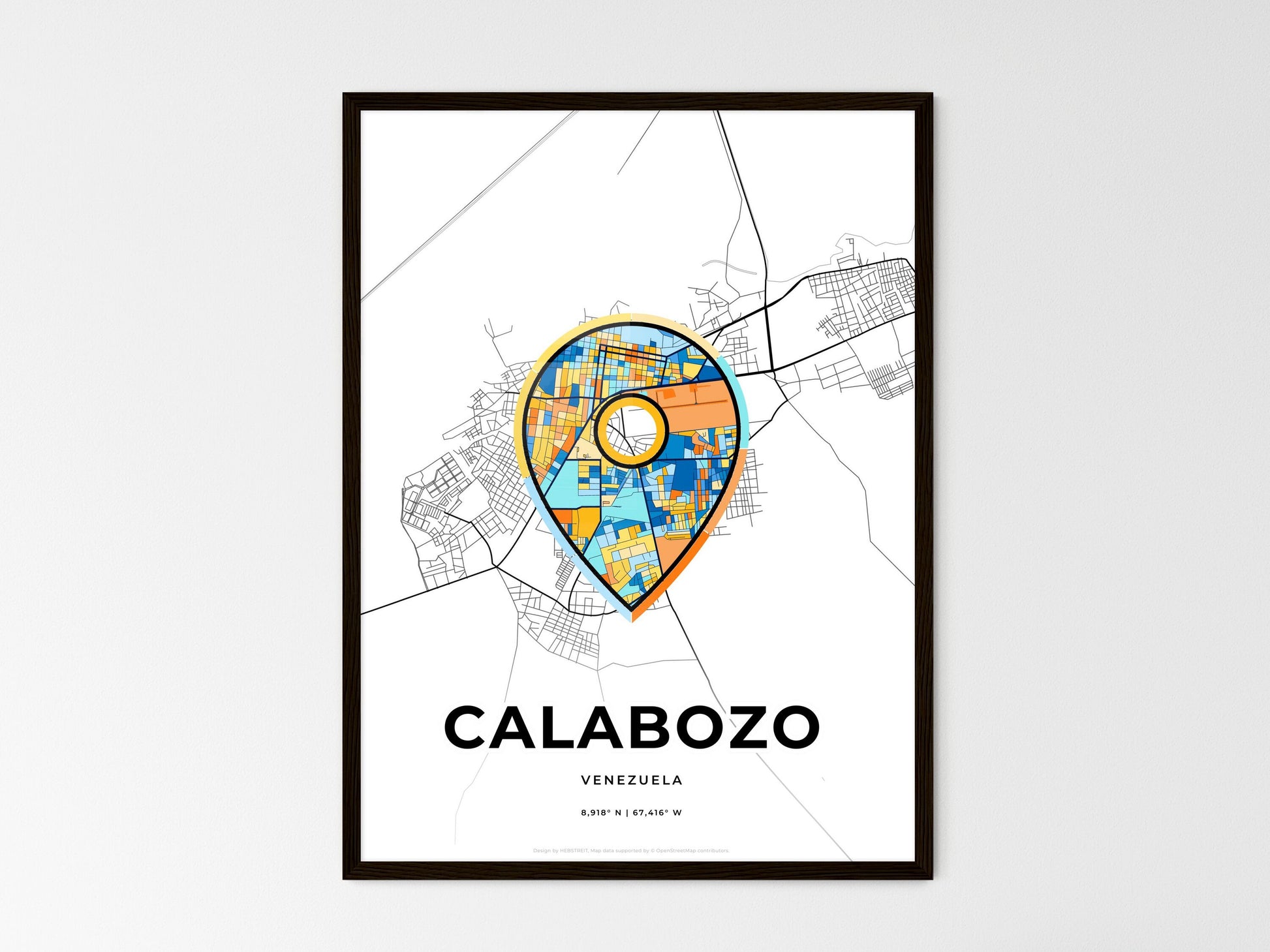 Calabozo Venezuela wedding art map with pointer icon