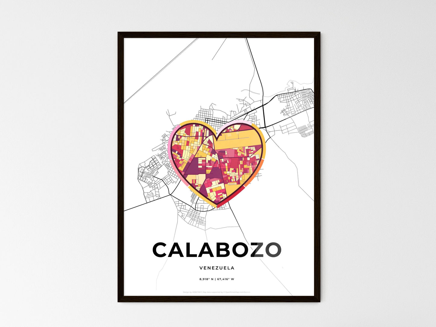 Calabozo Venezuela wedding art map with heart icon