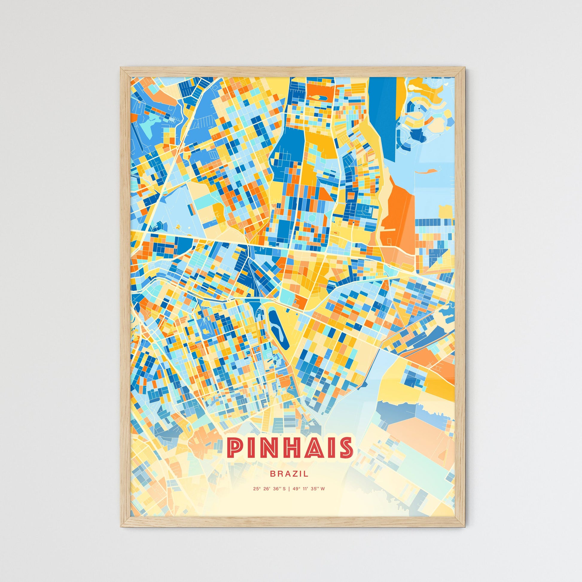 Colorful PINHAIS BRAZIL Fine Art Map Blue Orange