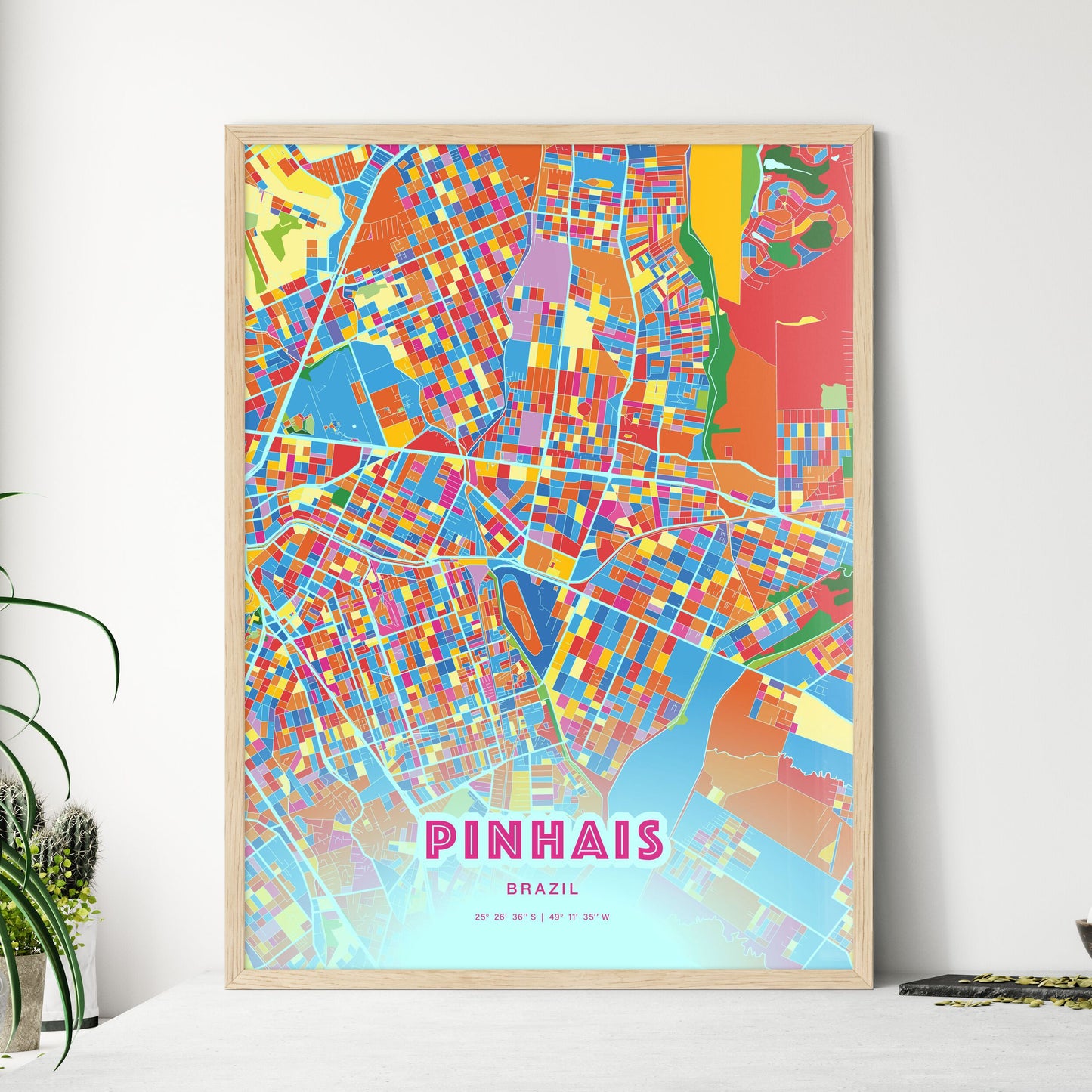 Colorful PINHAIS BRAZIL Fine Art Map Crazy Colors