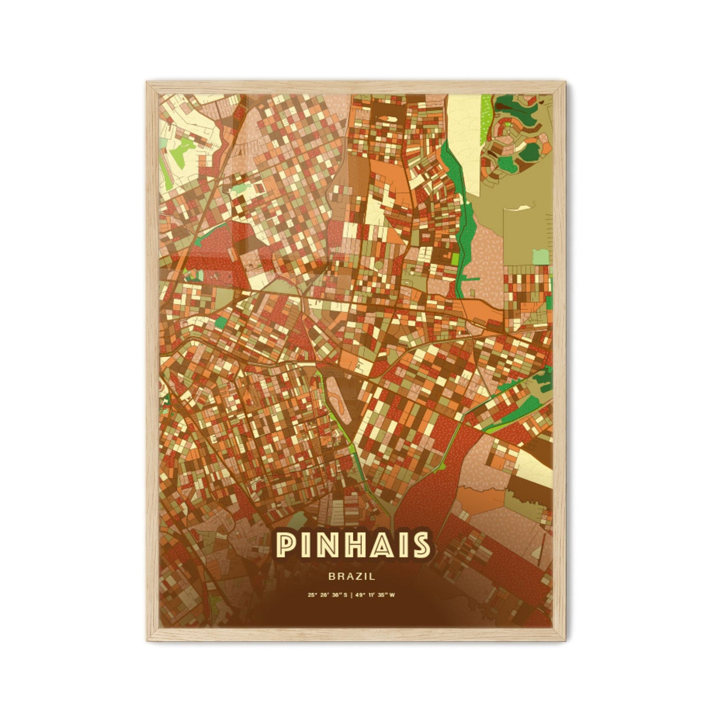 Colorful PINHAIS BRAZIL Fine Art Map Farmhouse